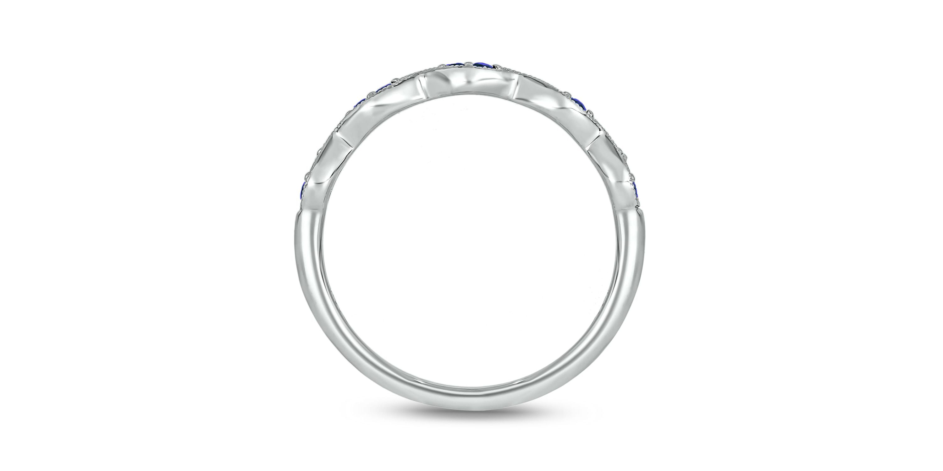 1/6 ct.t.w. Diamond Natural Blue Sapphire  Anniversary Band in 14KT White Gold