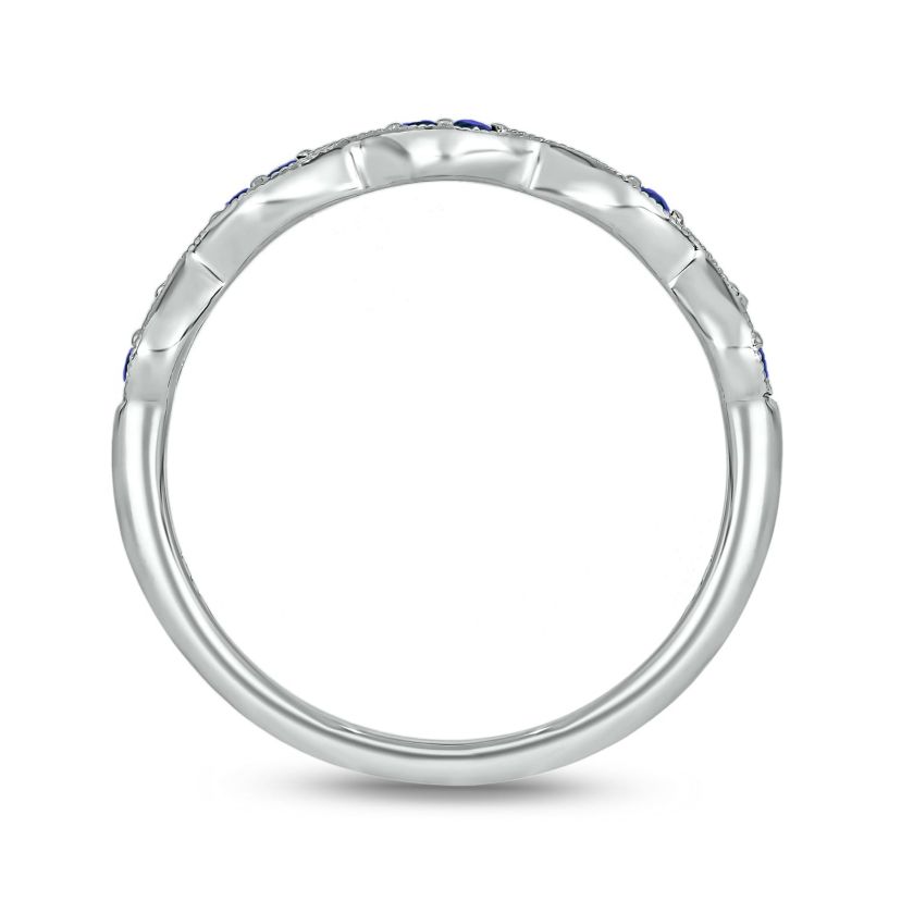 1/6 ct.t.w. Diamond Natural Blue Sapphire  Anniversary Band in 14KT White Gold