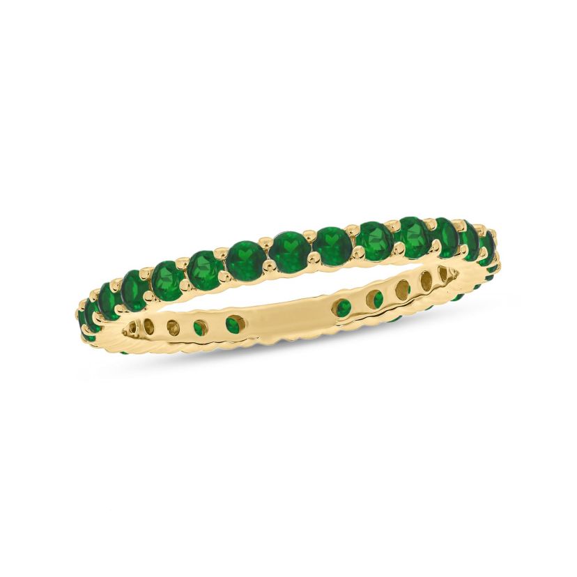 5/8 ct.t.w. Diamond Natural Round Shape Emerald  Anniversary Band in 14KT Rose Gold