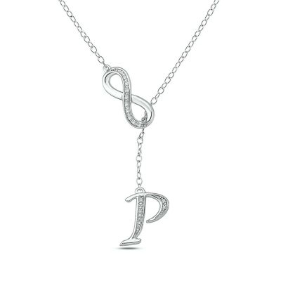 Belk & Co Diamond Accent Initial Infinity Lariat Necklace In Sterling Silver, White
