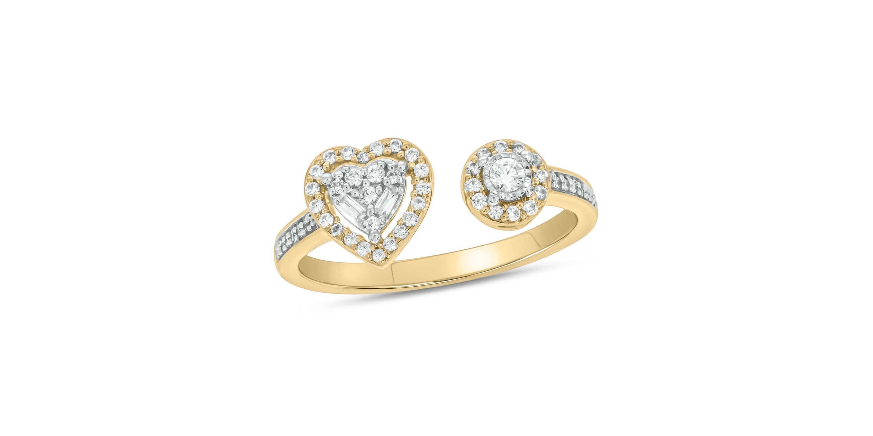 1/4 carat, Diamond Open Ring ,Tikli,Single Halo Heart Ring in 14K Yellow Gold