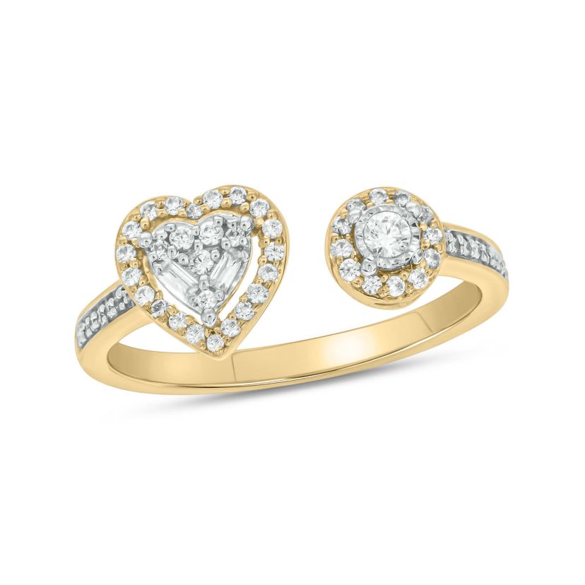 1/4 carat, Diamond Open Ring ,Tikli,Single Halo Heart Ring in 14K Yellow Gold