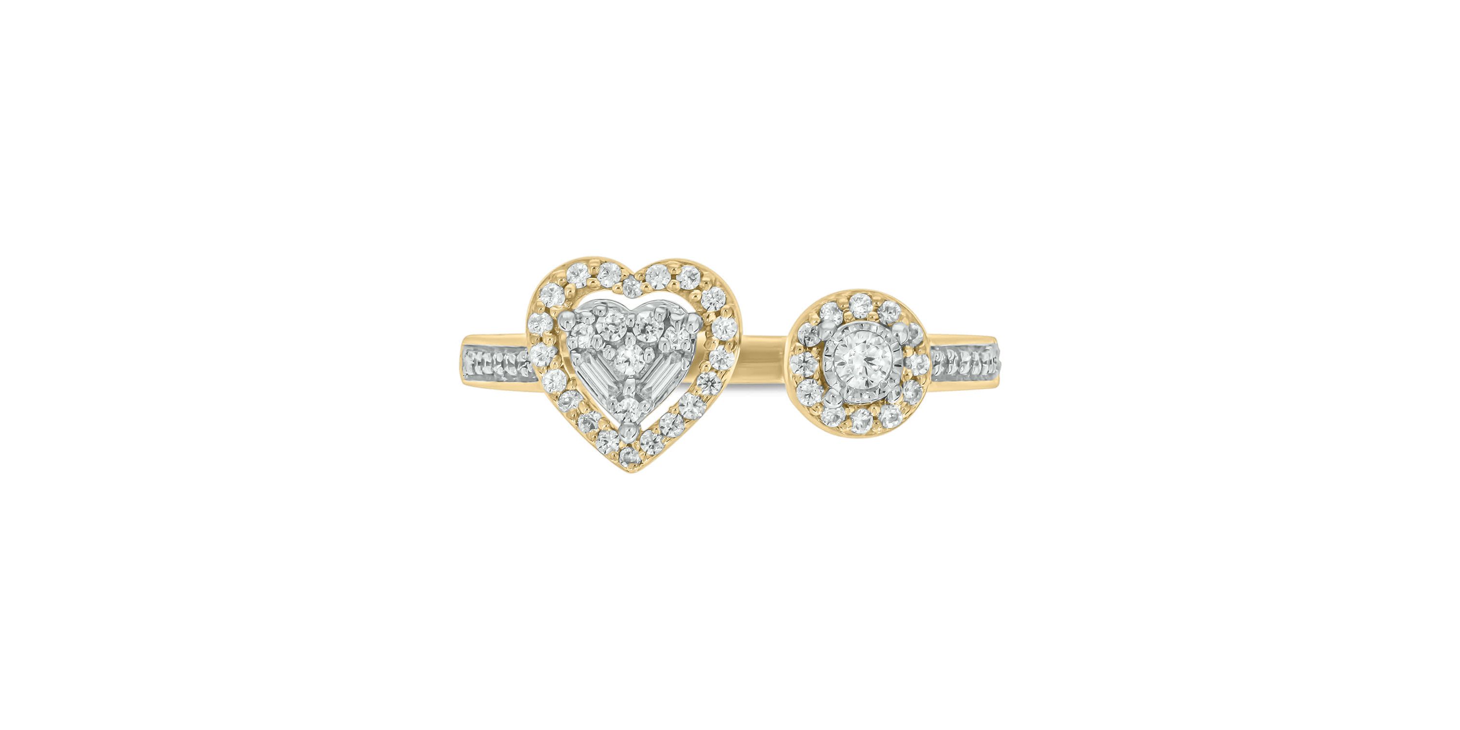 1/4 carat, Diamond Open Ring ,Tikli,Single Halo Heart Ring in 14K Yellow Gold