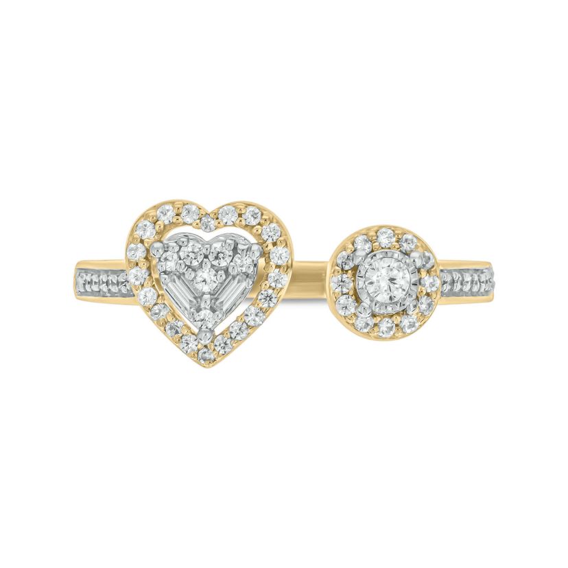 1/4 carat, Diamond Open Ring ,Tikli,Single Halo Heart Ring in 14K Yellow Gold