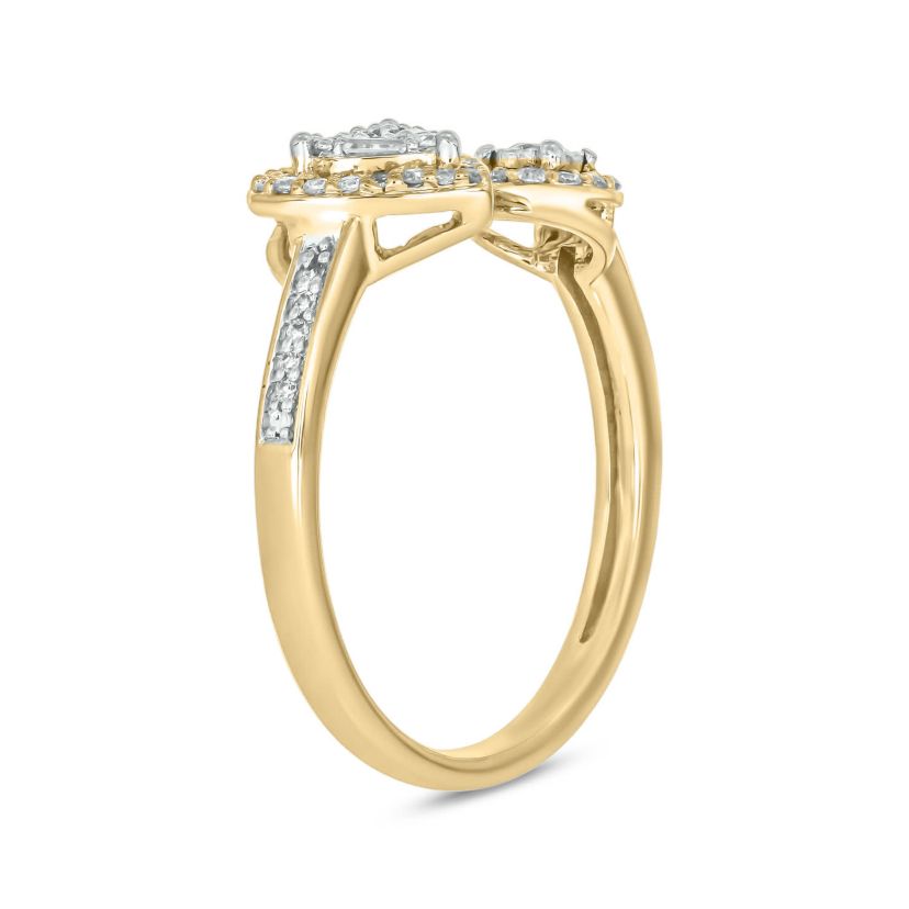 1/4 carat, Diamond Open Ring ,Tikli,Single Halo Heart Ring in 14K Yellow Gold