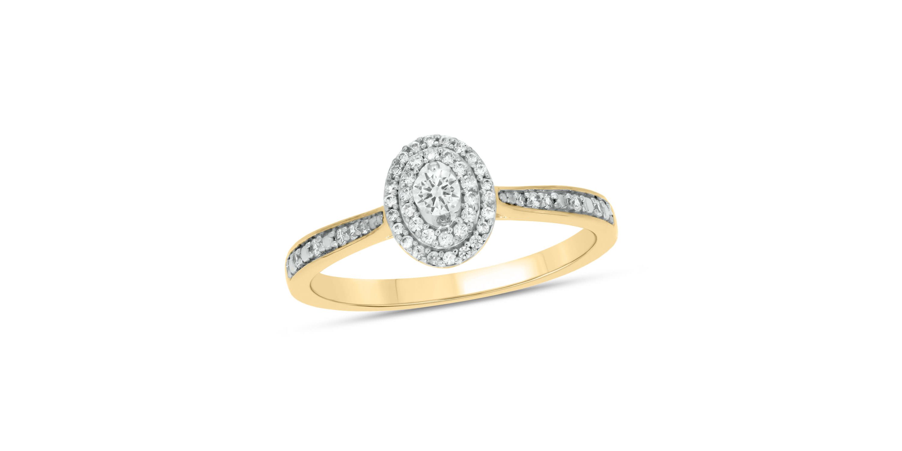 1/4 carat, Diamond Double Halo,Graduation Shank Ring in 14K Yellow Gold