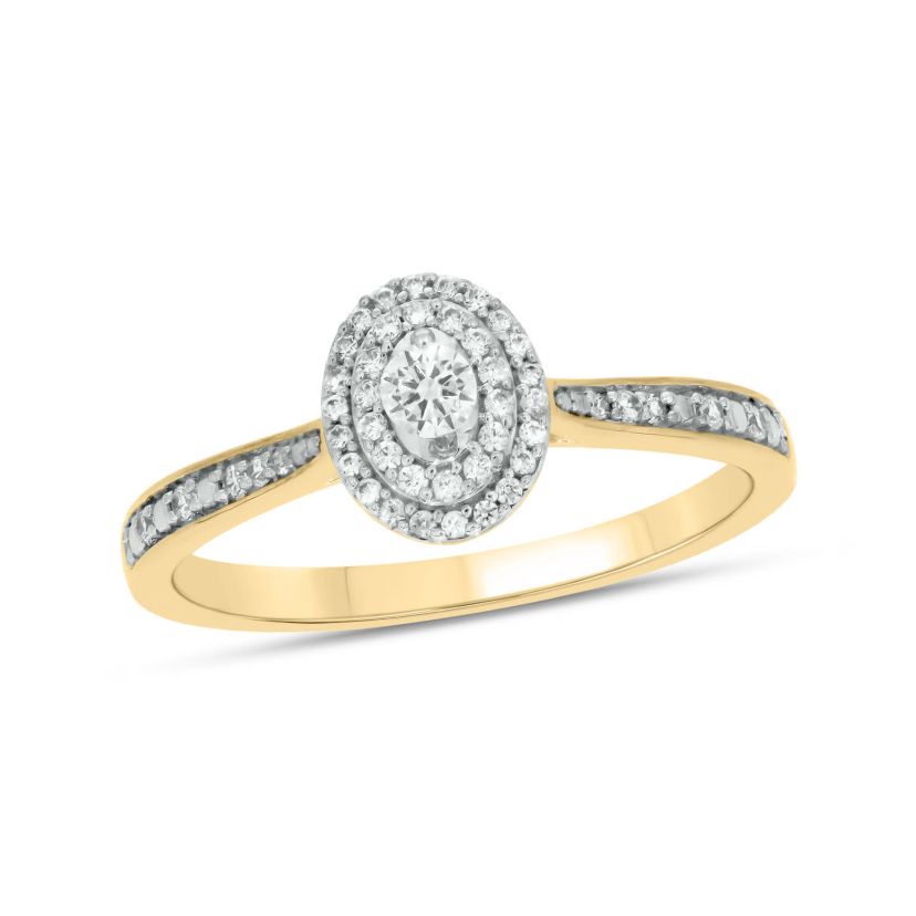 1/4 carat, Diamond Double Halo,Graduation Shank Ring in 14K Yellow Gold
