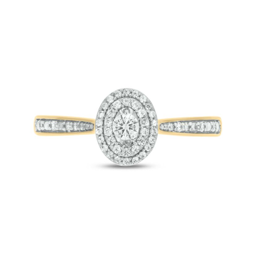 1/4 carat, Diamond Double Halo,Graduation Shank Ring in 14K Yellow Gold