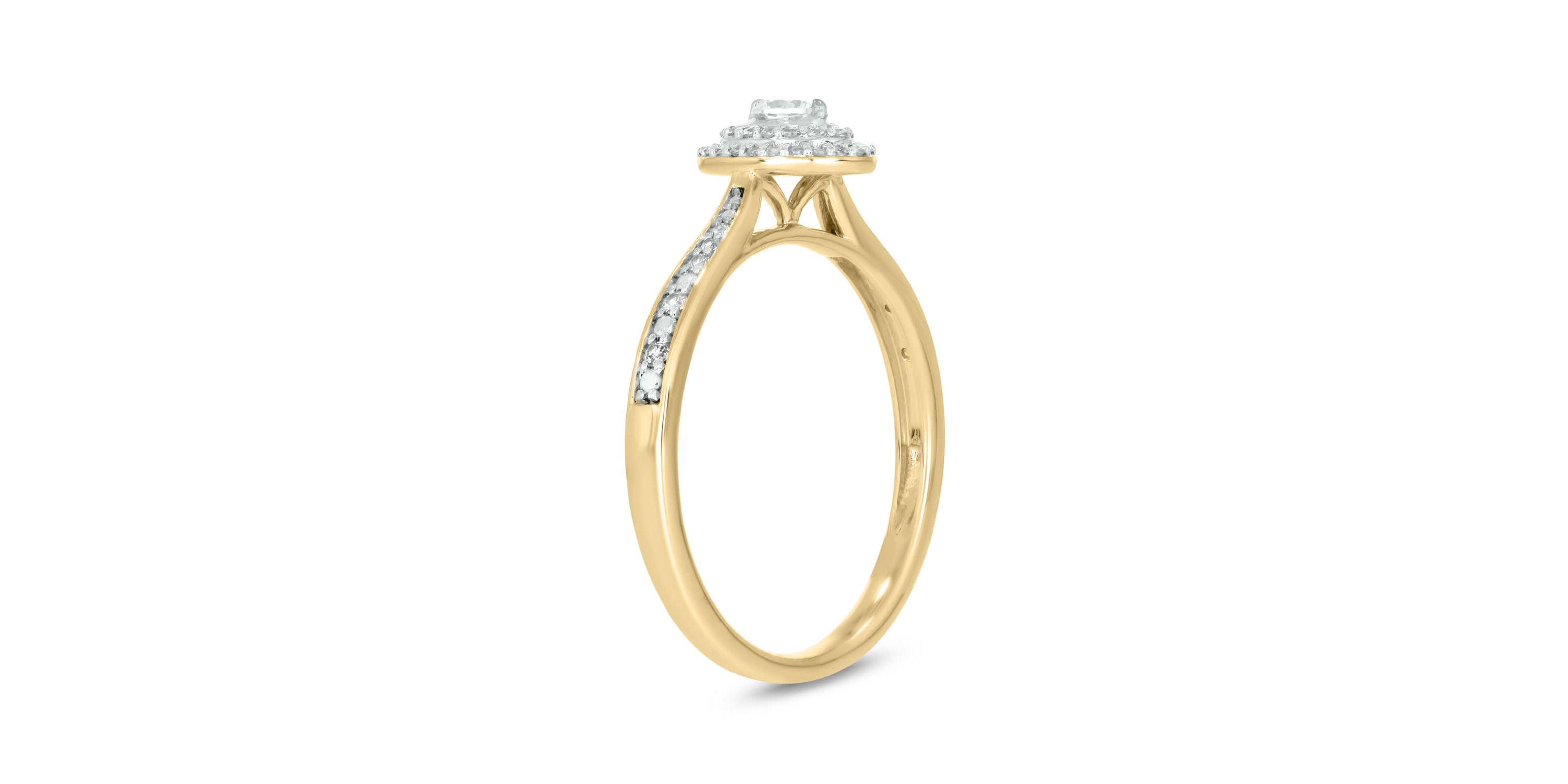 1/4 carat, Diamond Double Halo,Graduation Shank Ring in 14K Yellow Gold