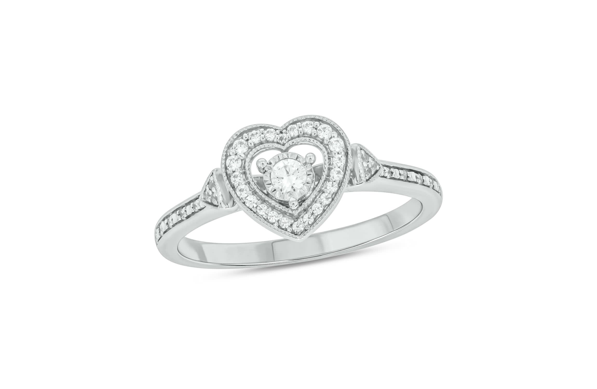1/5 carat, Diamond Heart Halo Promise Ring in 14K White Gold