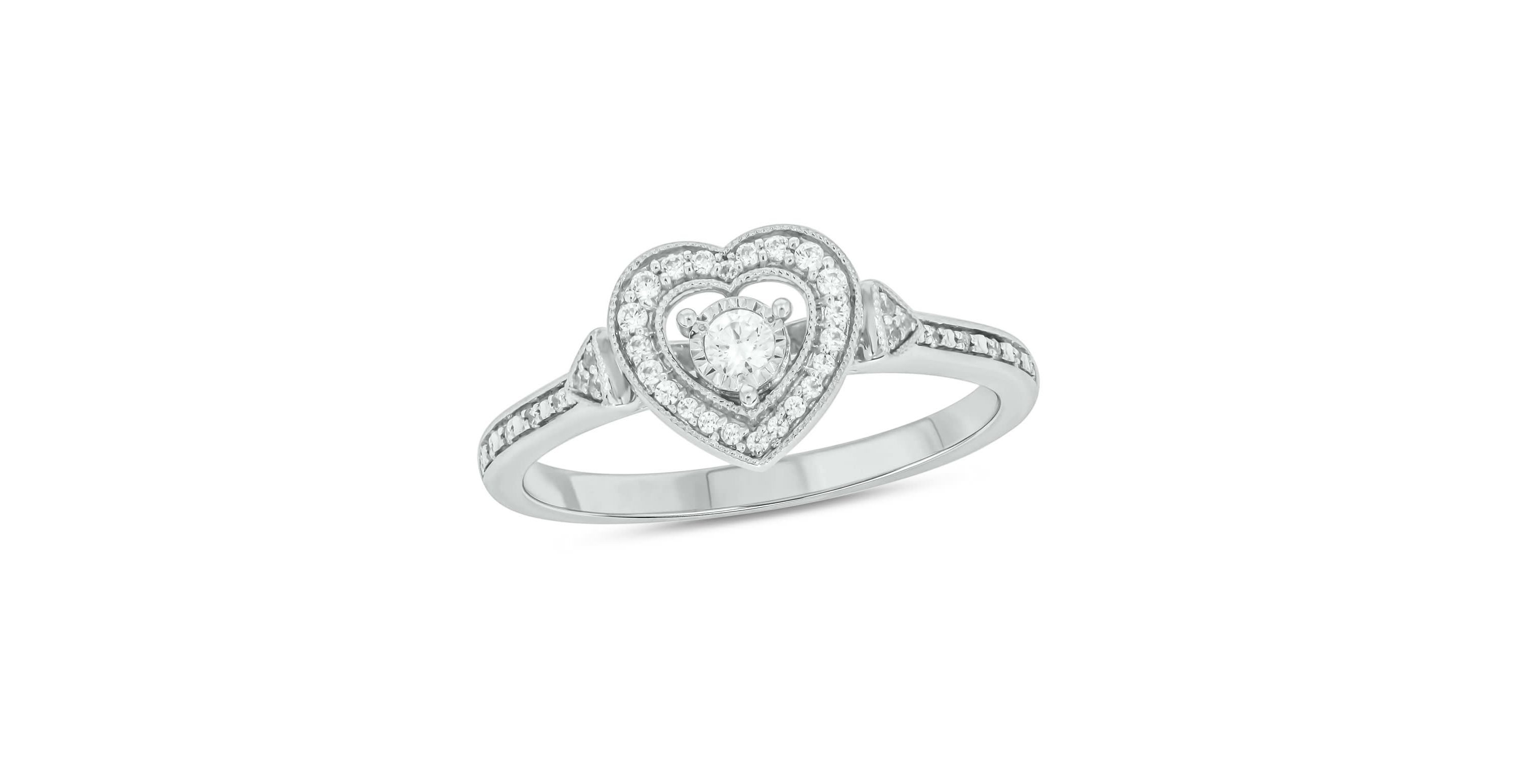1/5 carat, Diamond Heart Halo Promise Ring in 14K White Gold
