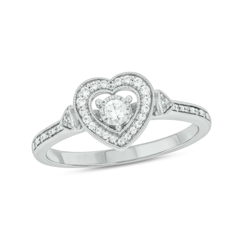 1/5 carat, Diamond Heart Halo Promise Ring in 14K White Gold