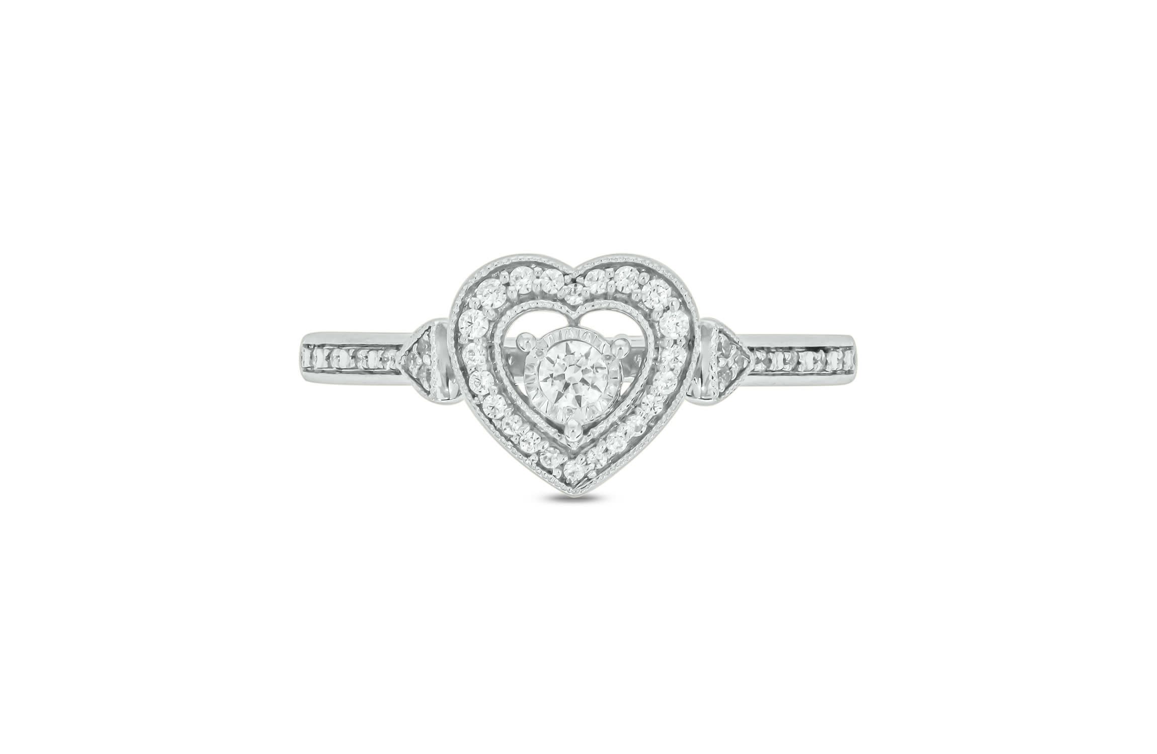 1/5 carat, Diamond Heart Halo Promise Ring in 14K White Gold