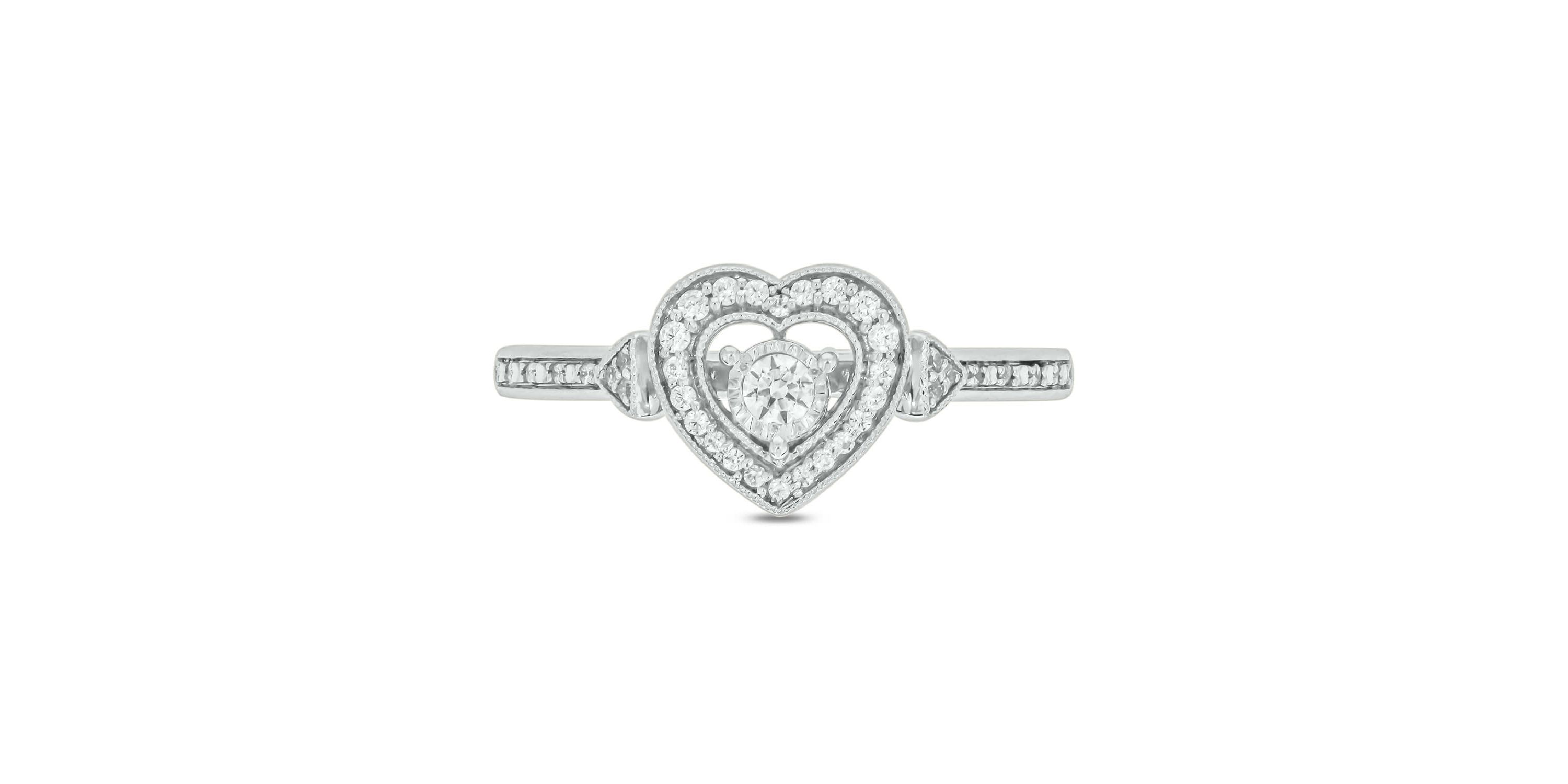 1/5 carat, Diamond Heart Halo Promise Ring in 14K White Gold