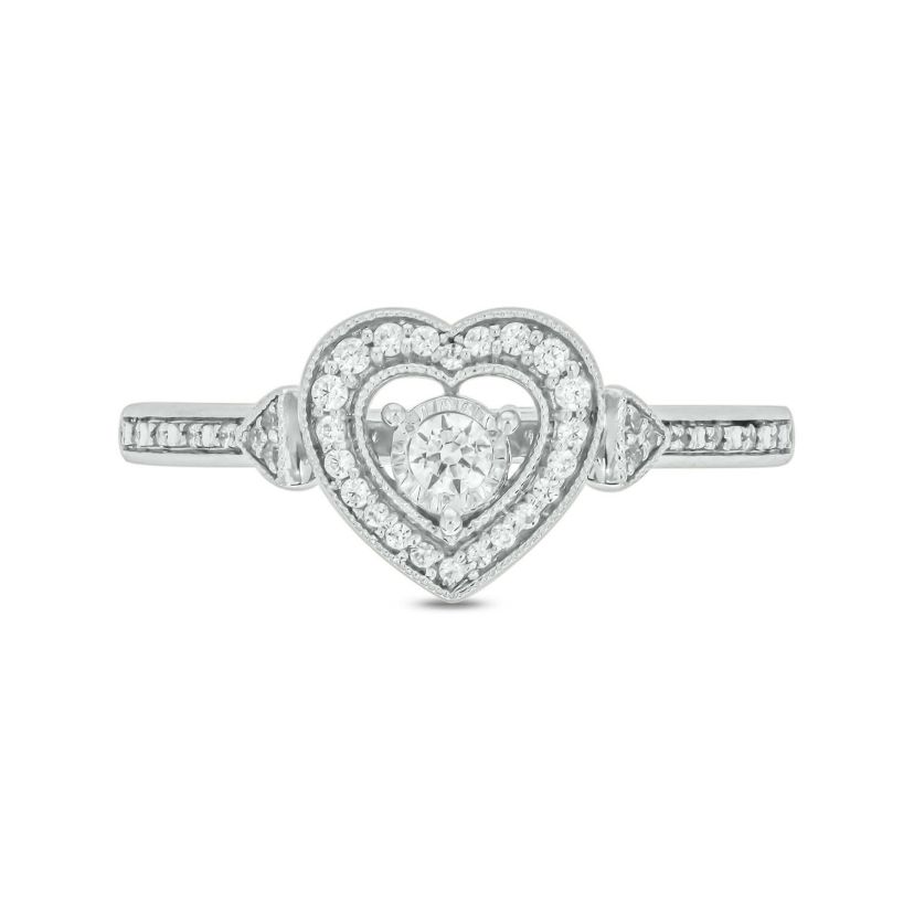 1/5 carat, Diamond Heart Halo Promise Ring in 14K White Gold