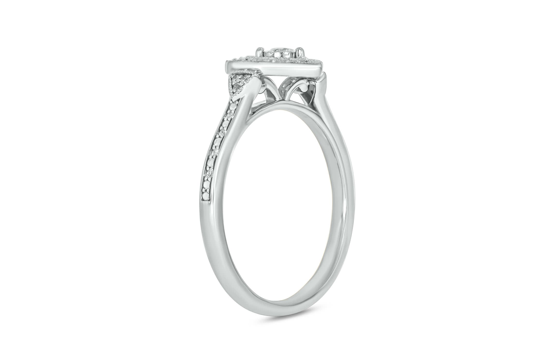 1/5 carat, Diamond Heart Halo Promise Ring in 14K White Gold