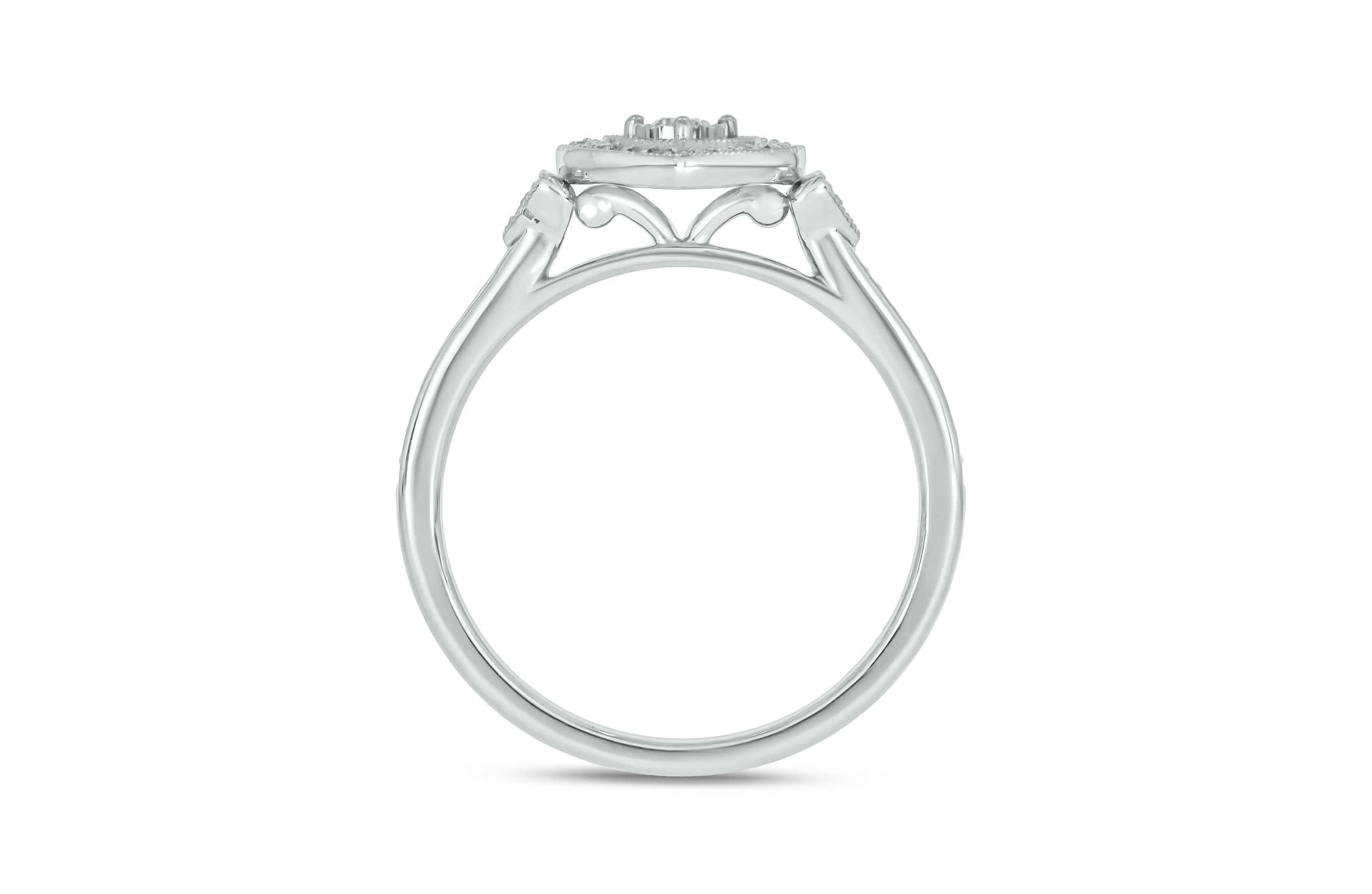 1/5 carat, Diamond Heart Halo Promise Ring in 14K White Gold