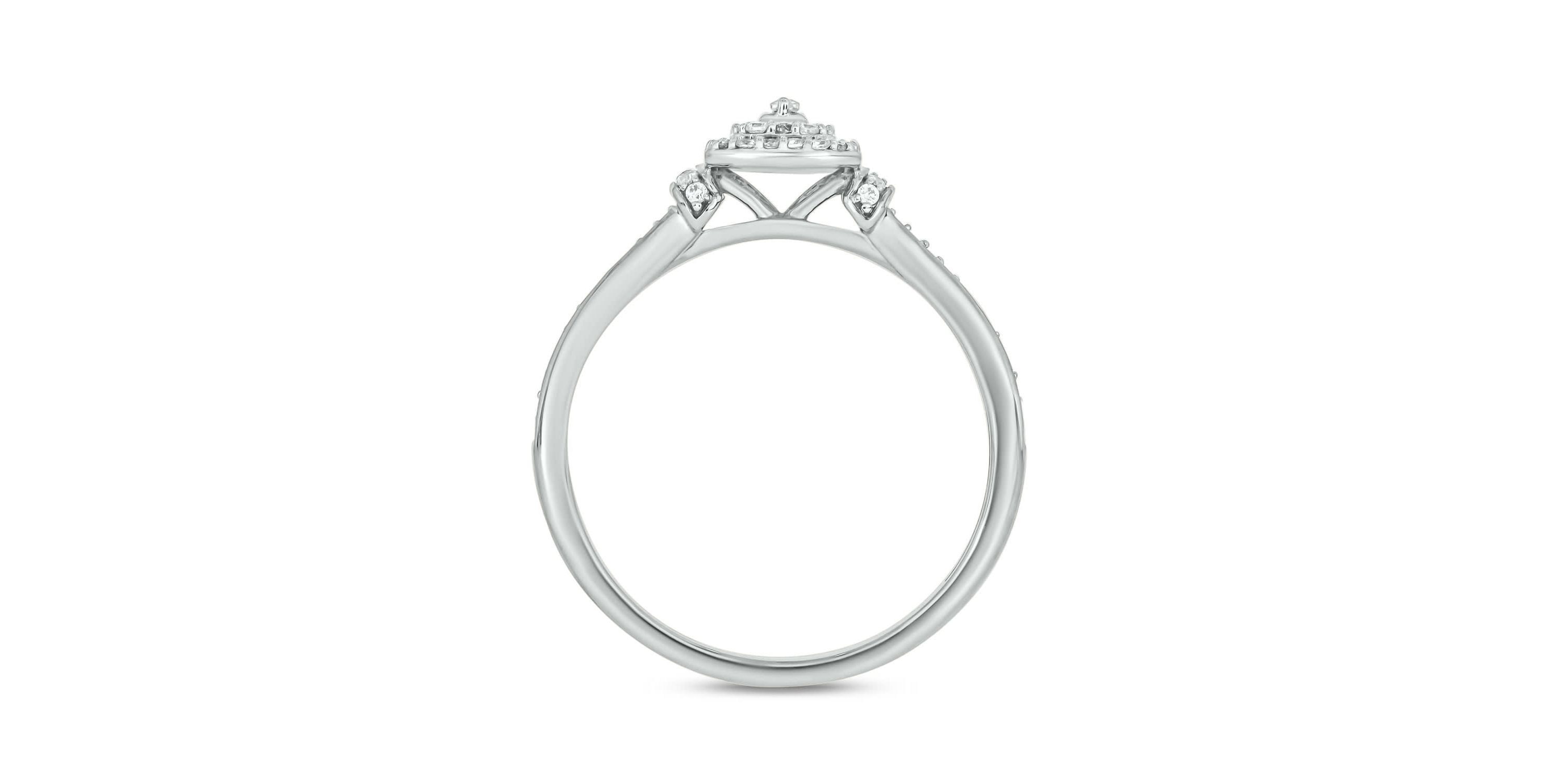1/5 carat, Diamond Baguette,Double Halo Beads Promise Ring in 14K Yellow Gold