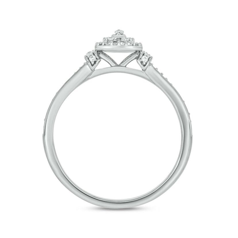 1/5 carat, Diamond Baguette,Double Halo Beads Promise Ring in 14K Yellow Gold