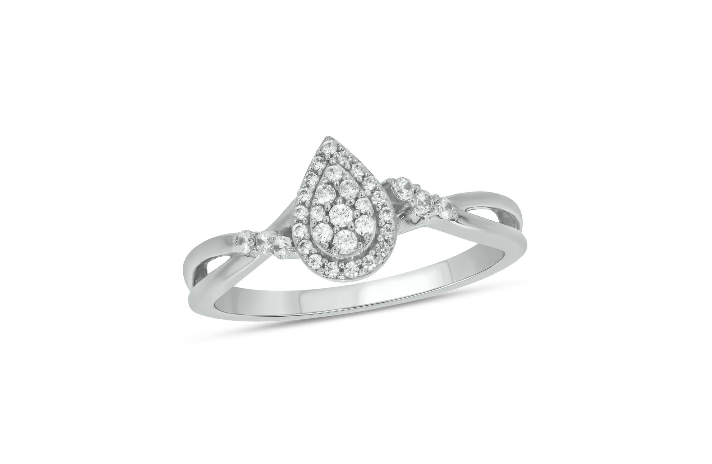 1/5 carat, Diamond Twist Shank,Pear Cluster Single Halo Ring in 14K Yellow Gold