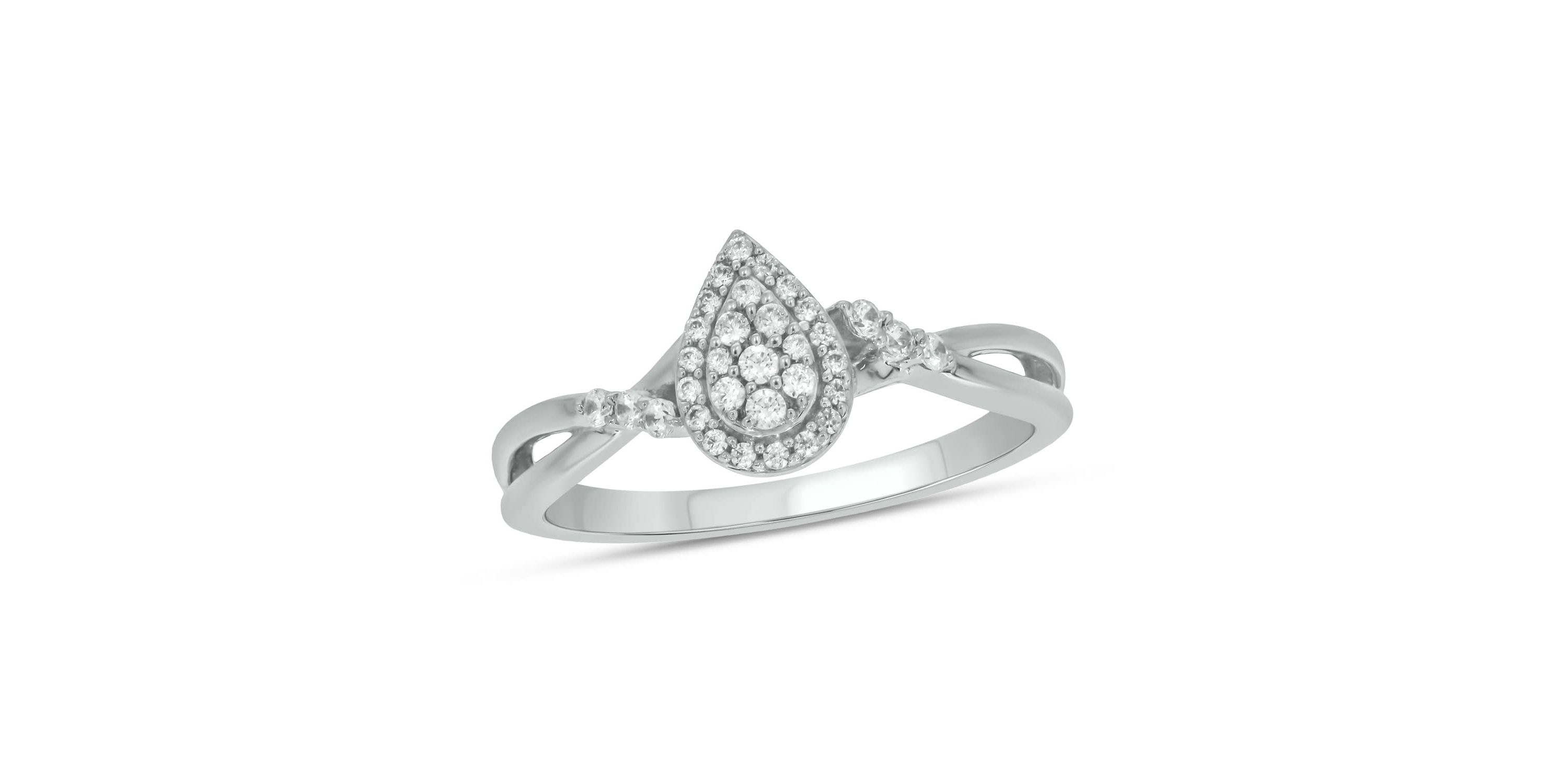 1/5 carat, Diamond Twist Shank,Pear Cluster Single Halo Ring in 14K Yellow Gold