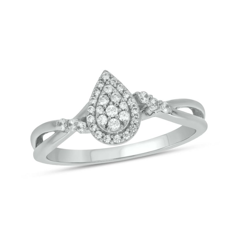 1/5 carat, Diamond Twist Shank,Pear Cluster Single Halo Ring in 14K Yellow Gold
