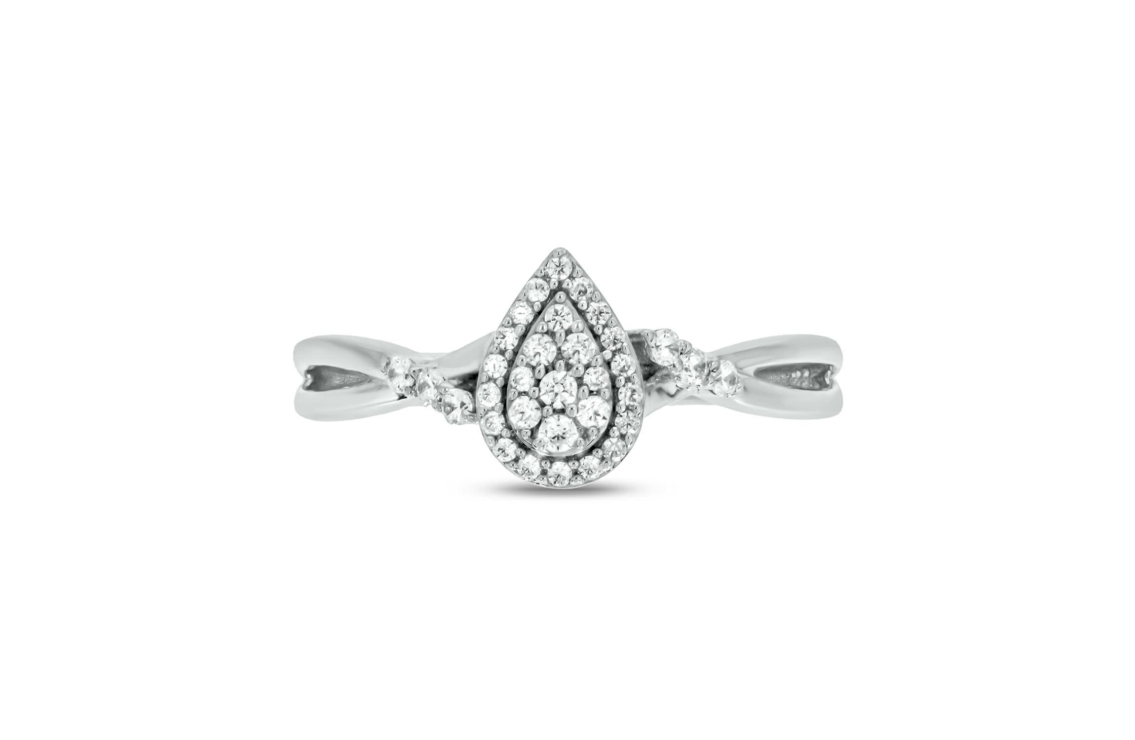 1/5 carat, Diamond Twist Shank,Pear Cluster Single Halo Ring in 14K Yellow Gold