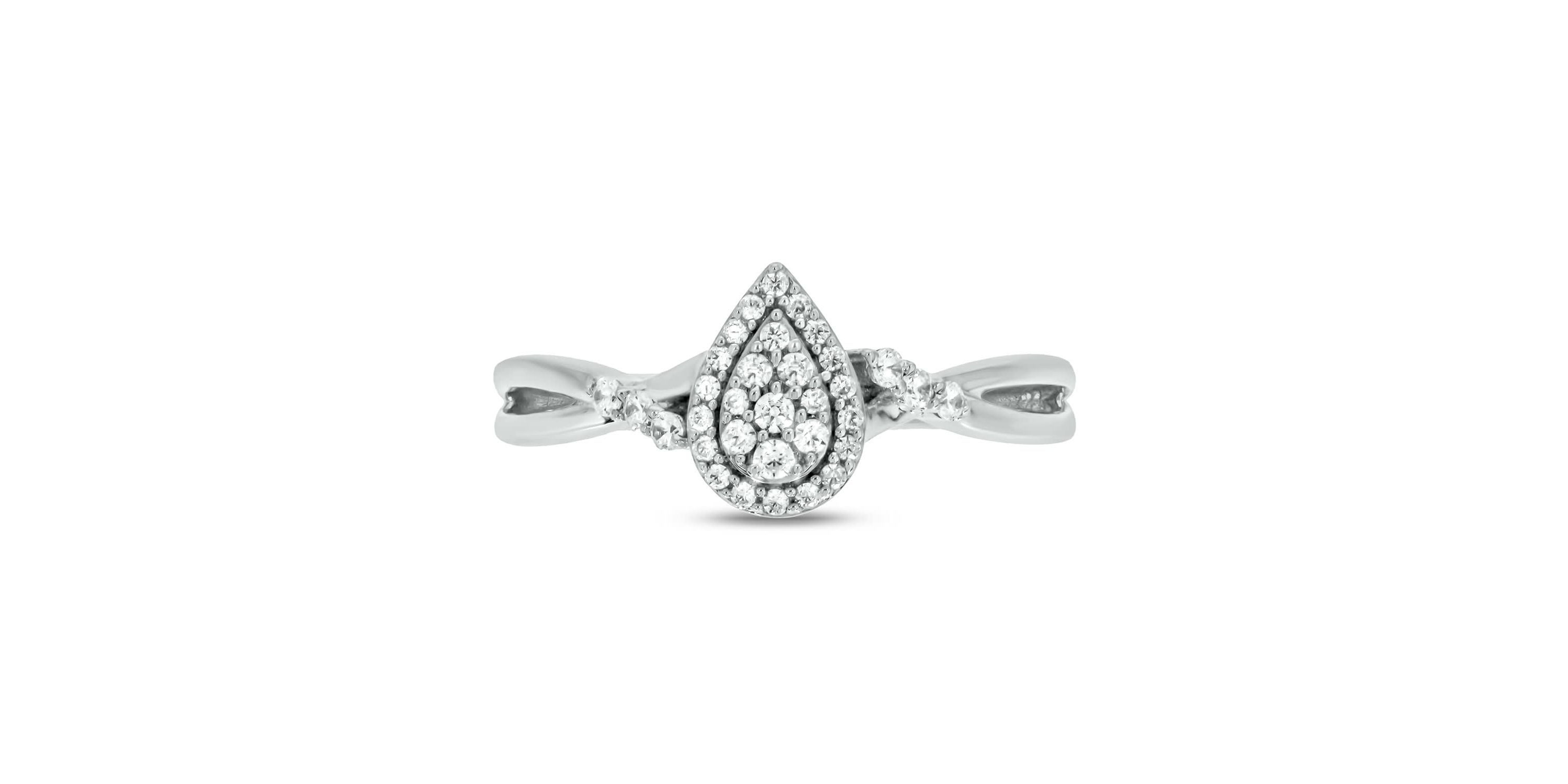 1/5 carat, Diamond Twist Shank,Pear Cluster Single Halo Ring in 14K Yellow Gold