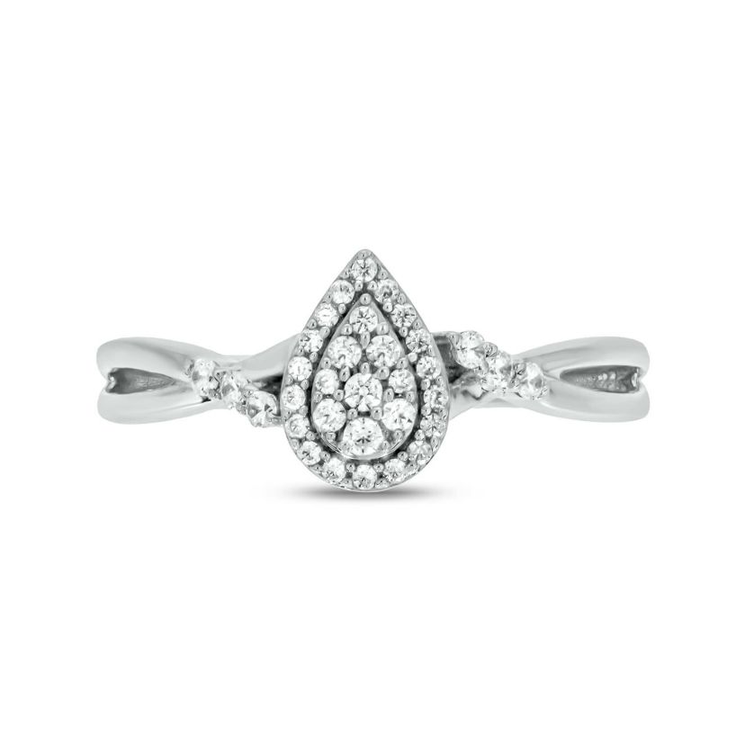 1/5 carat, Diamond Twist Shank,Pear Cluster Single Halo Ring in 14K Yellow Gold