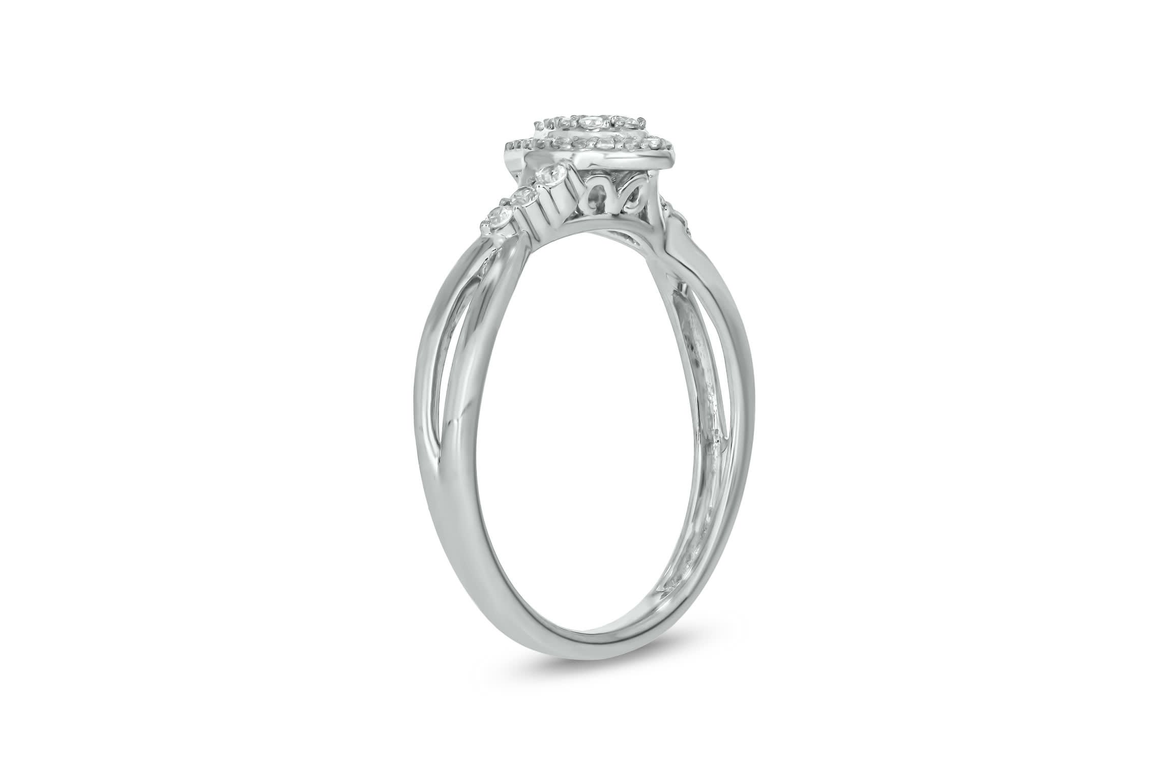 1/5 carat, Diamond Twist Shank,Pear Cluster Single Halo Ring in 14K Yellow Gold