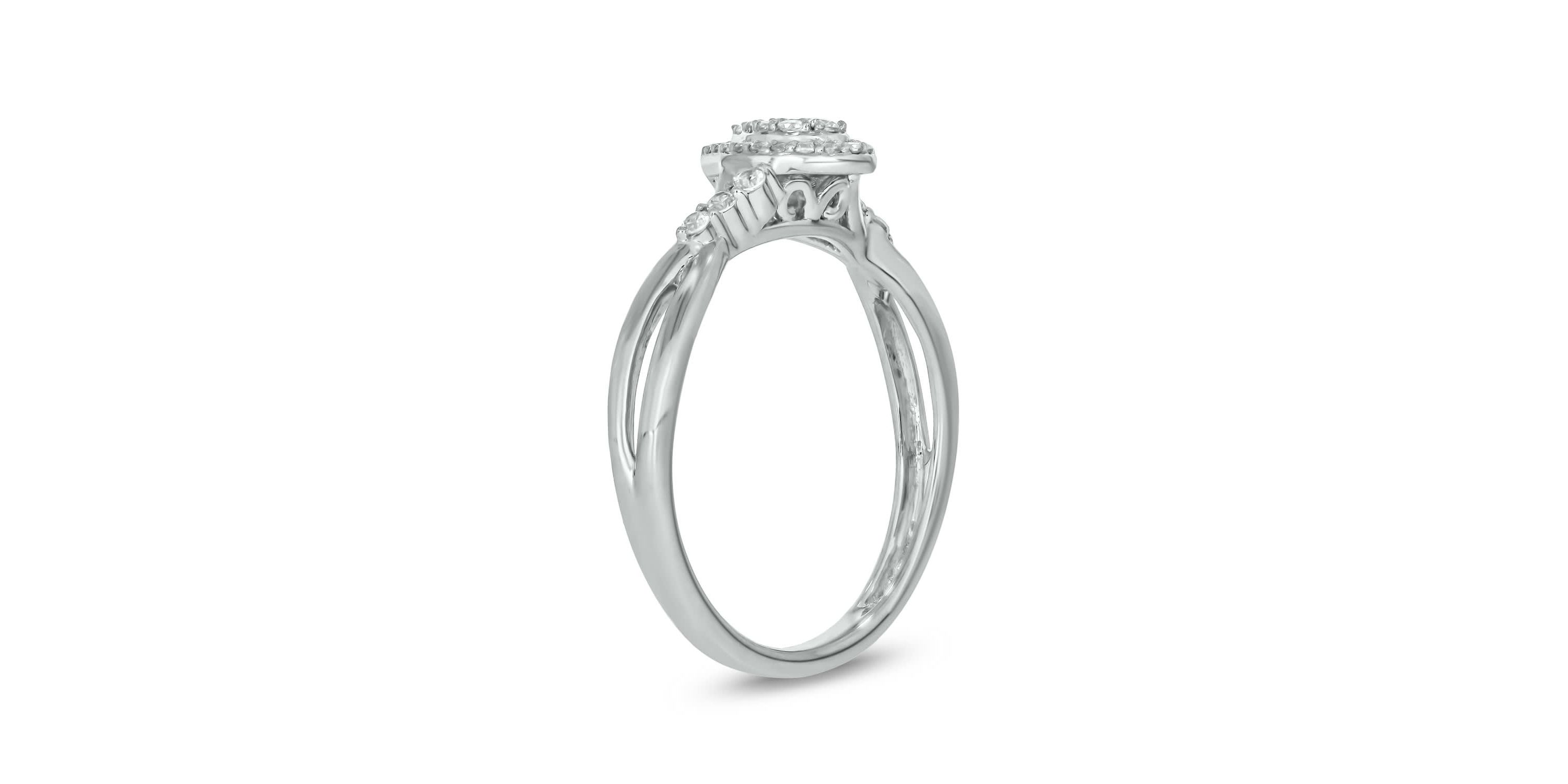 1/5 carat, Diamond Twist Shank,Pear Cluster Single Halo Ring in 14K Yellow Gold