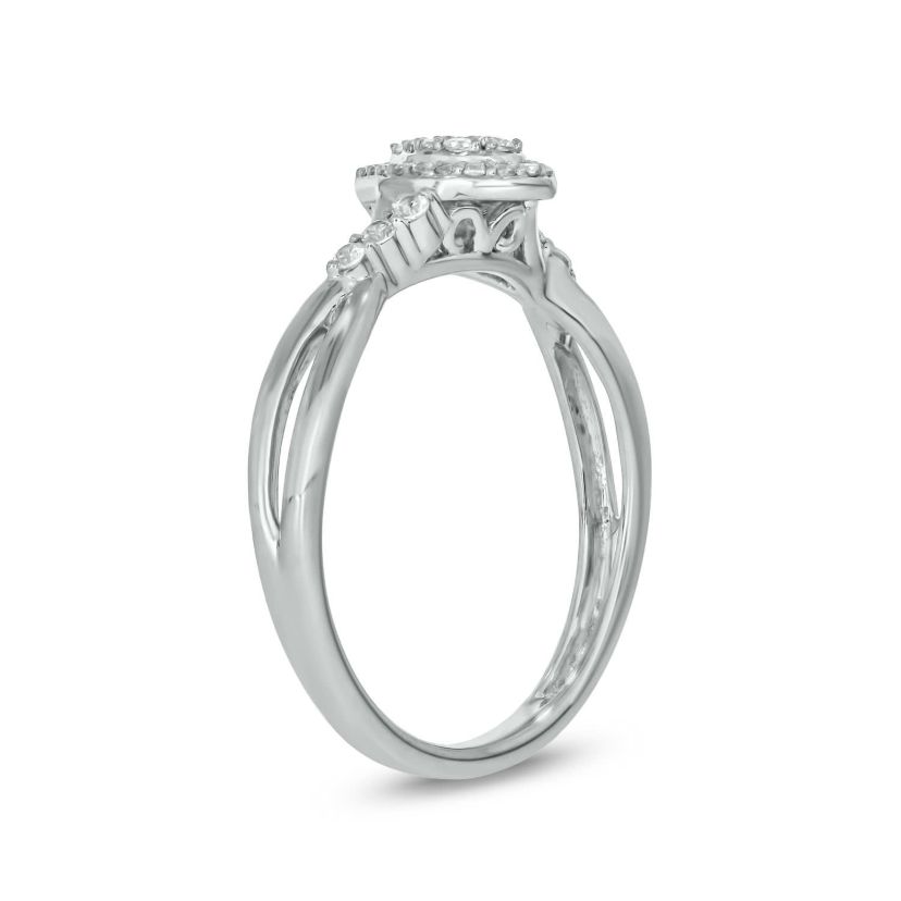 1/5 carat, Diamond Twist Shank,Pear Cluster Single Halo Ring in 14K Yellow Gold