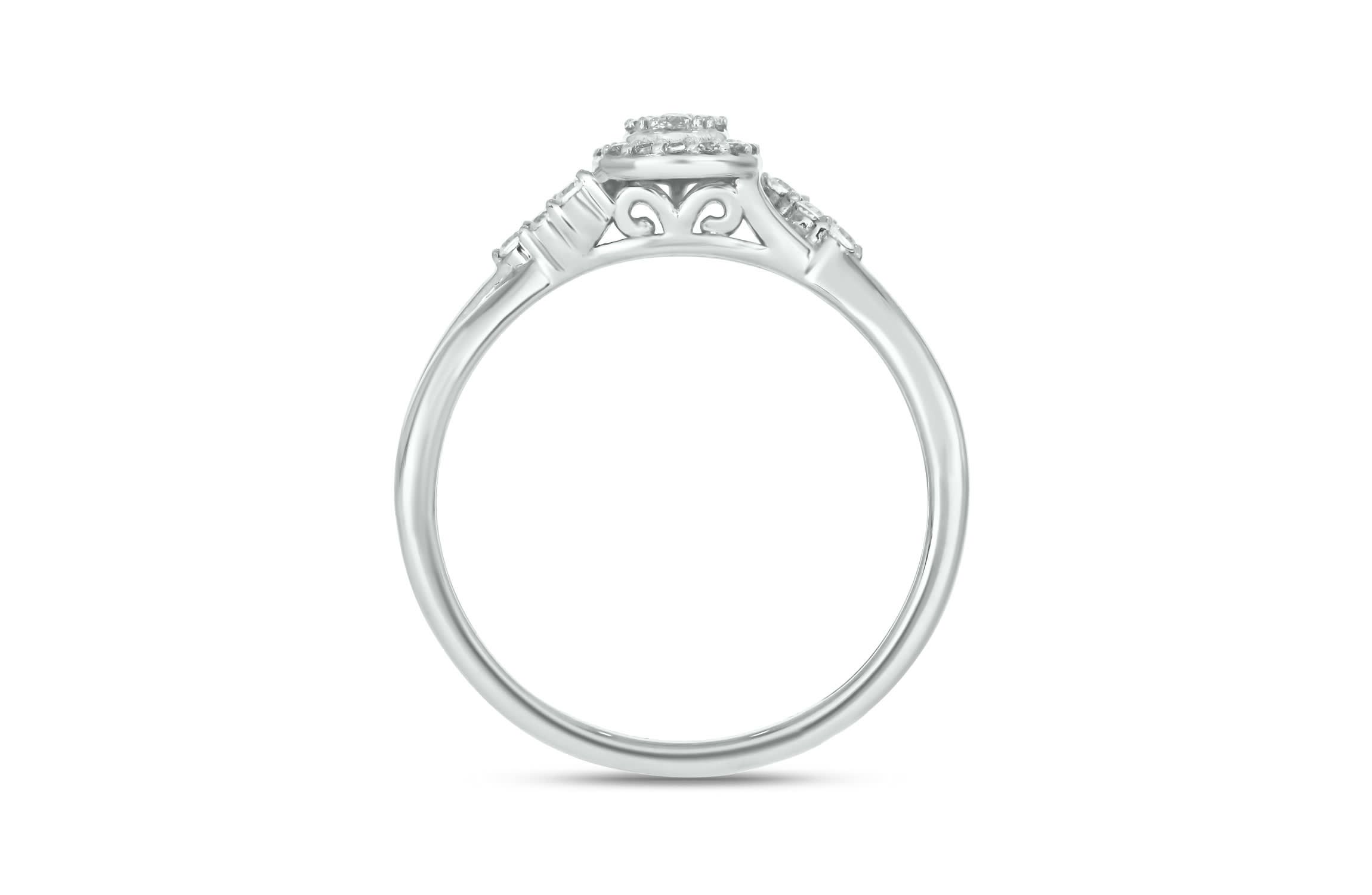1/5 carat, Diamond Twist Shank,Pear Cluster Single Halo Ring in 14K Yellow Gold