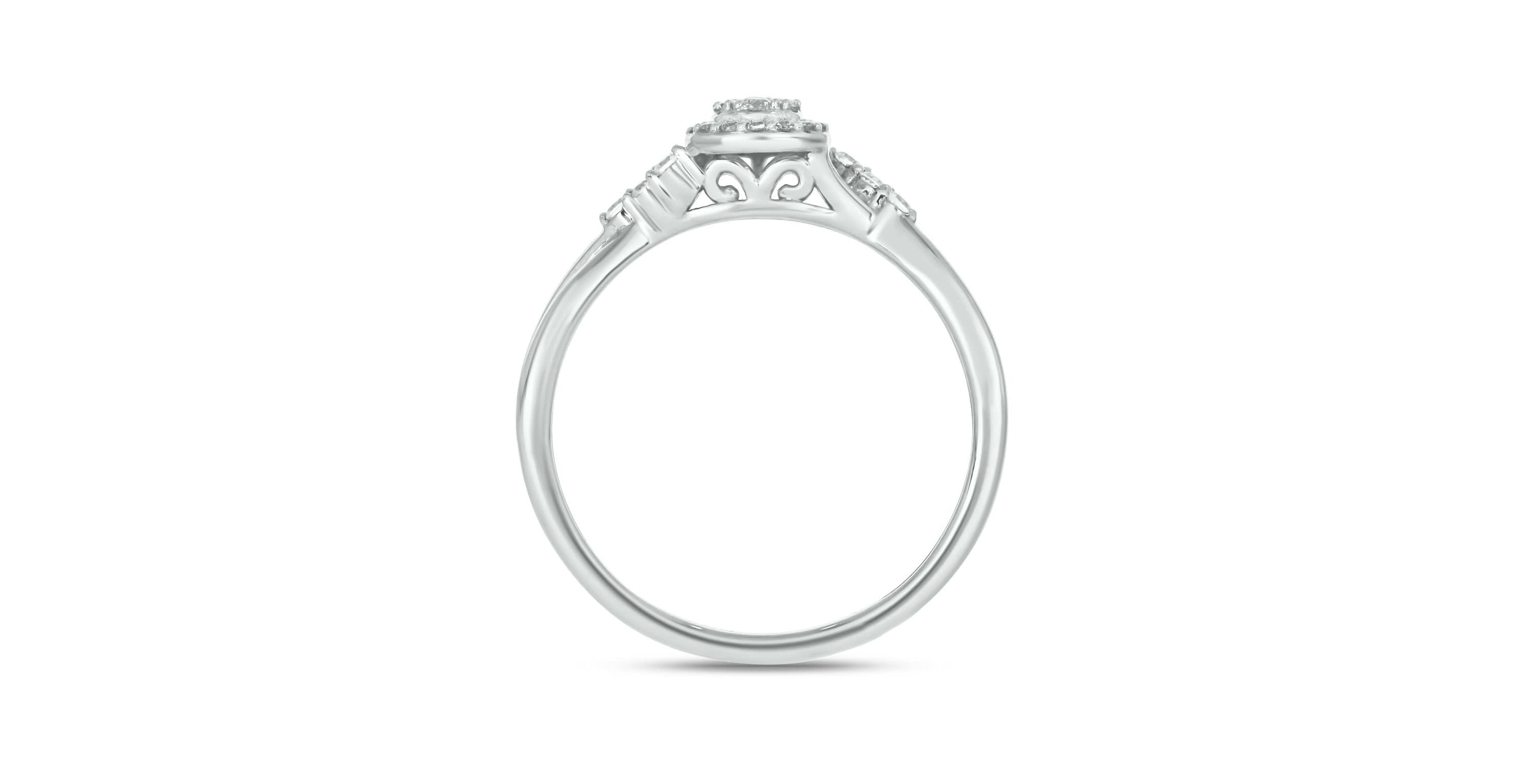 1/5 carat, Diamond Twist Shank,Pear Cluster Single Halo Ring in 14K Yellow Gold