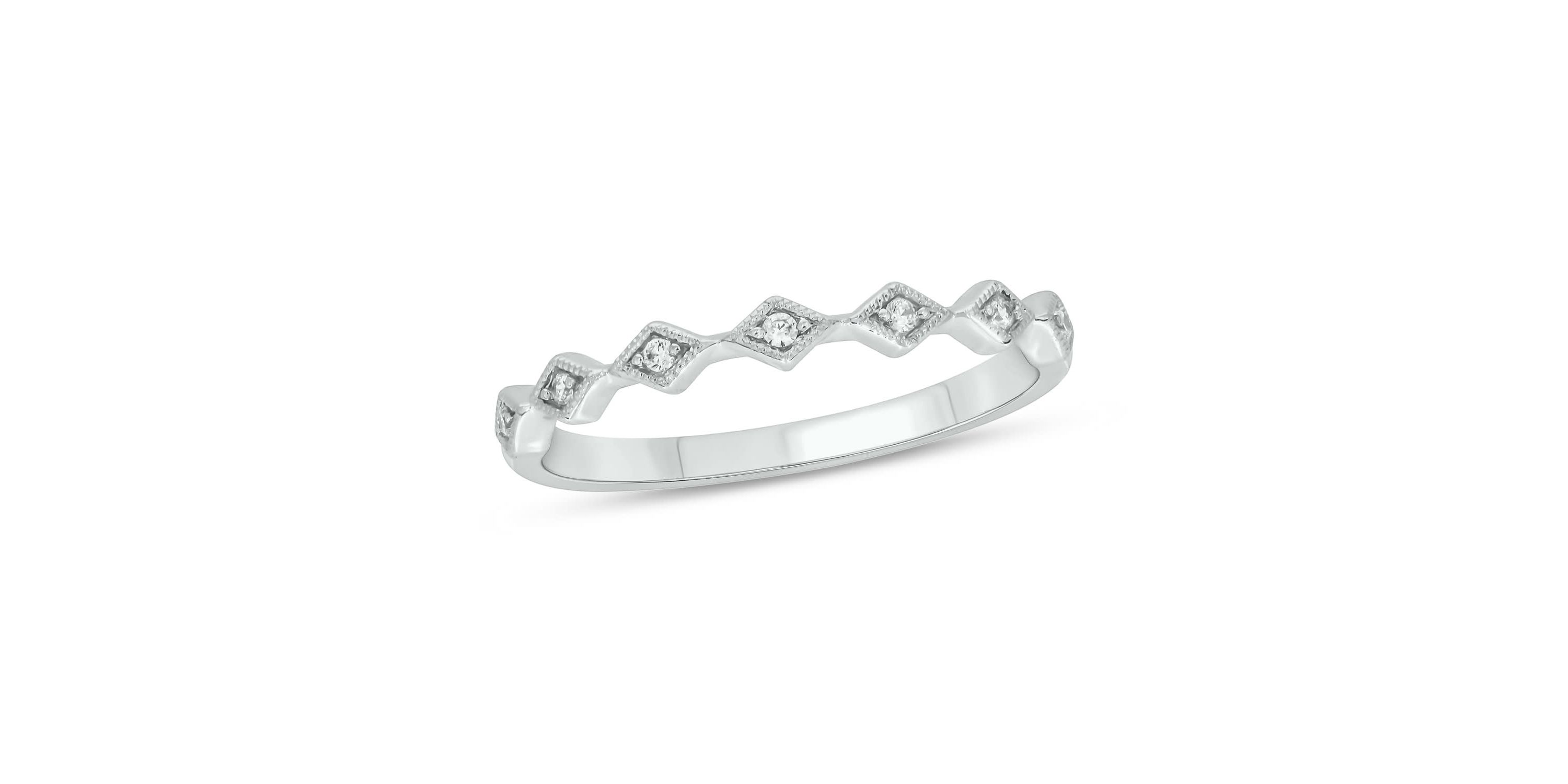 Diamond Accent Milgrain Anniversary Band Ring in 14K White Gold