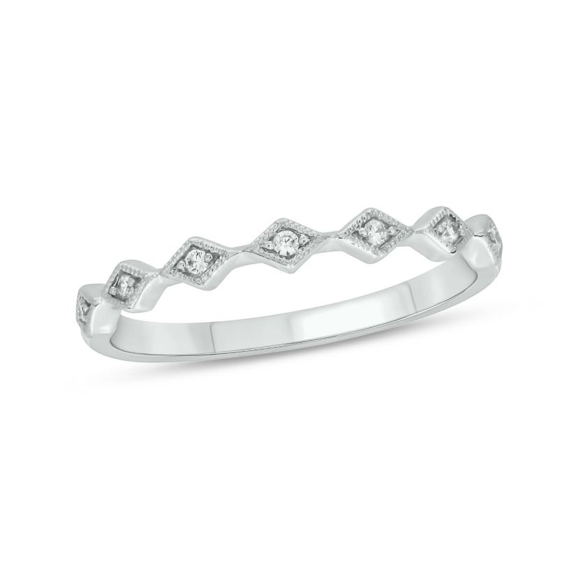 Diamond Accent Milgrain Anniversary Band Ring in 14K White Gold