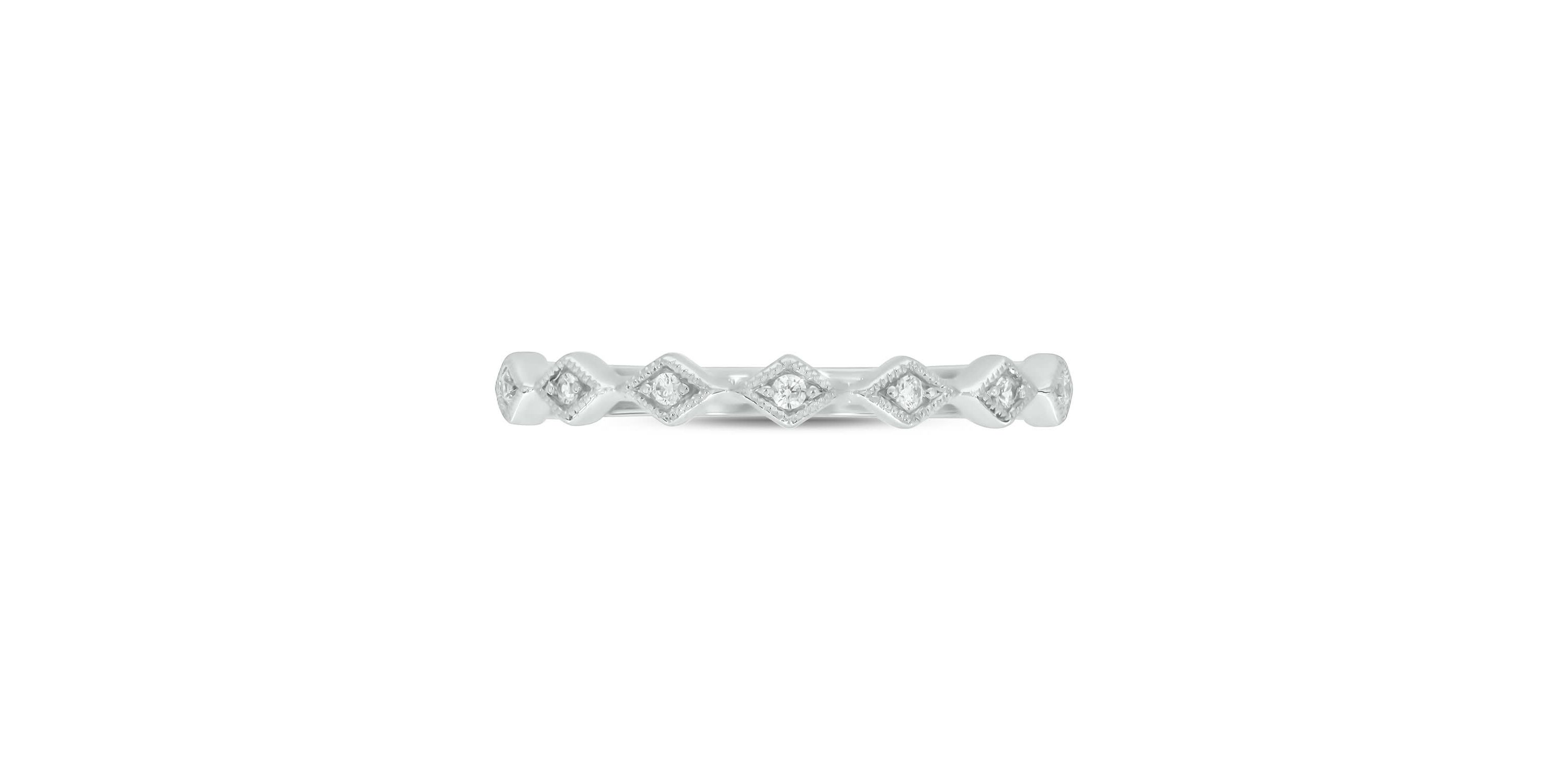 Diamond Accent Milgrain Anniversary Band Ring in 14K White Gold