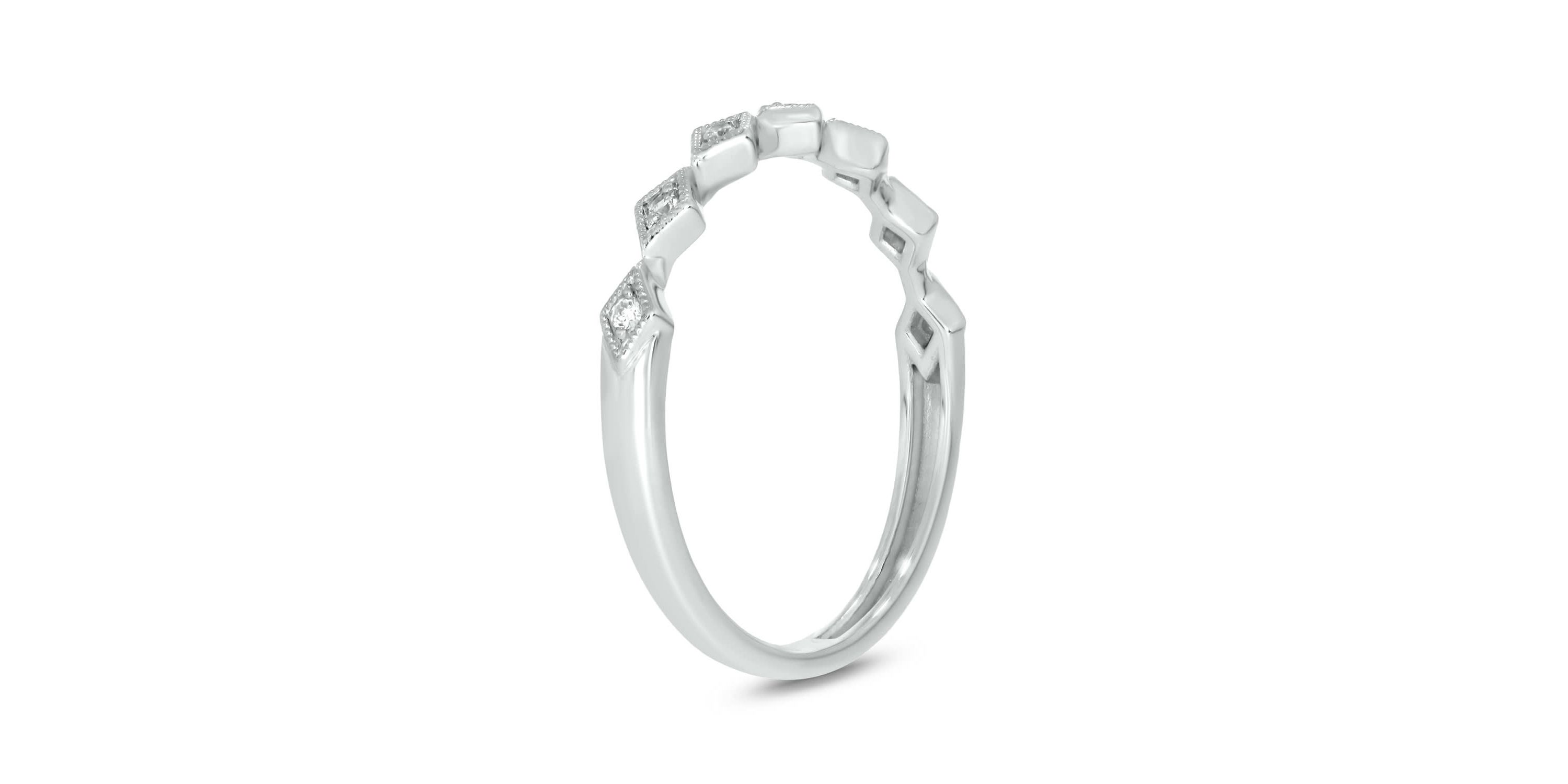 Diamond Accent Milgrain Anniversary Band Ring in 14K White Gold
