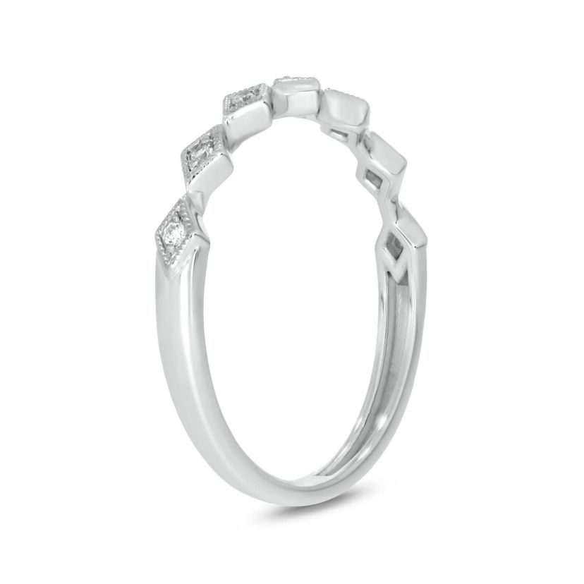 Diamond Accent Milgrain Anniversary Band Ring in 14K White Gold