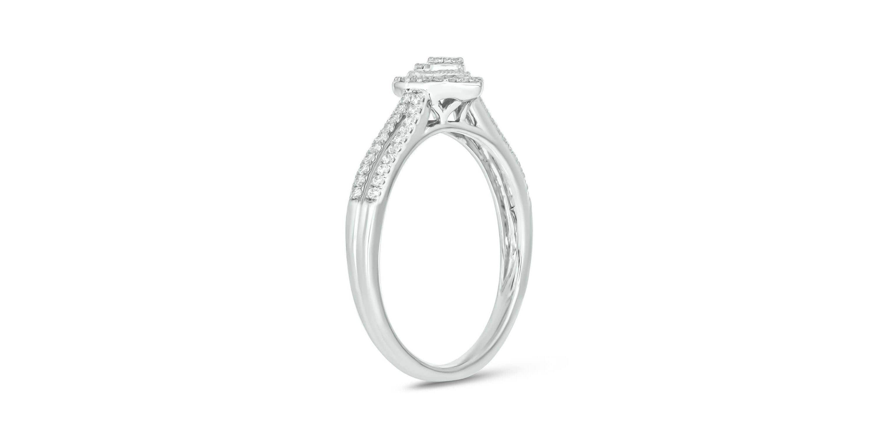 1/4 carat, Diamond Single Heart Halo ,Split Shank Fahion Ring in 14K White Gold
