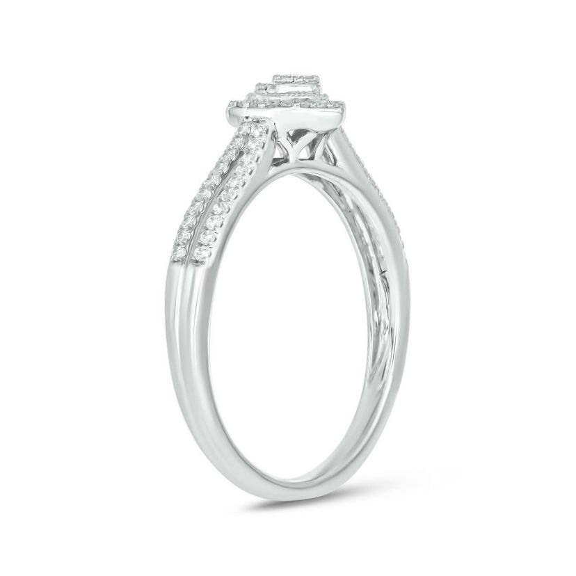 1/4 carat, Diamond Single Heart Halo ,Split Shank Fahion Ring in 14K White Gold
