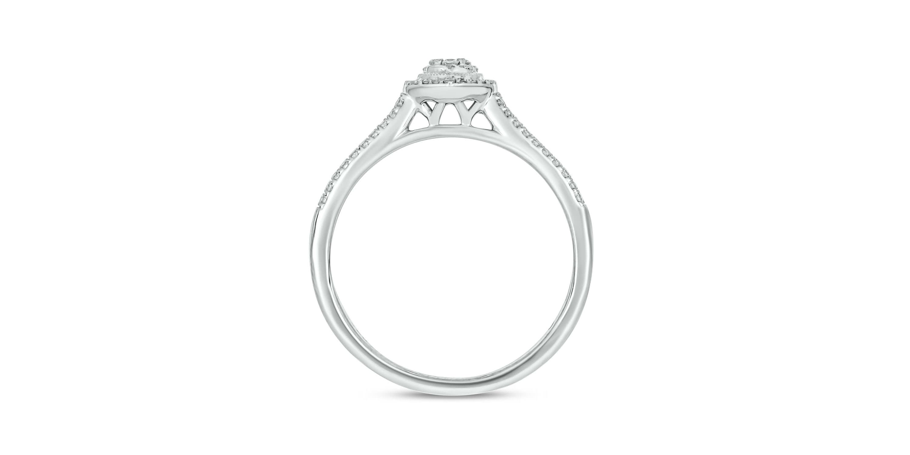1/4 carat, Diamond Single Heart Halo ,Split Shank Fahion Ring in 14K White Gold