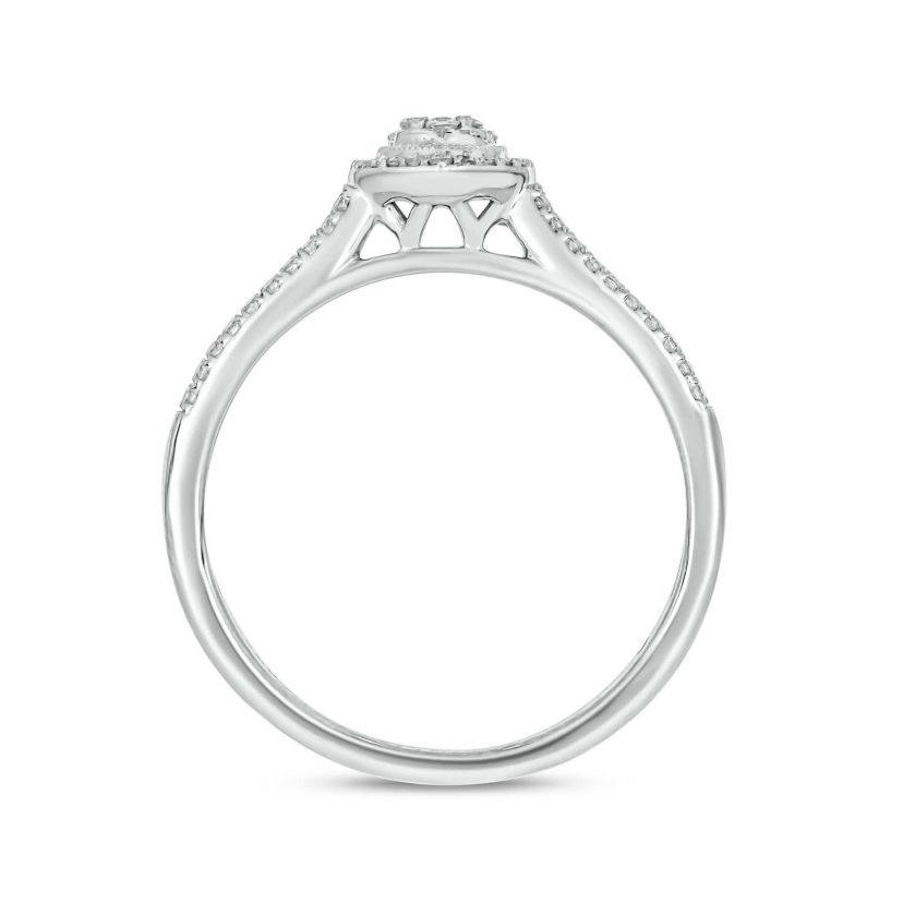 1/4 carat, Diamond Single Heart Halo ,Split Shank Fahion Ring in 14K White Gold