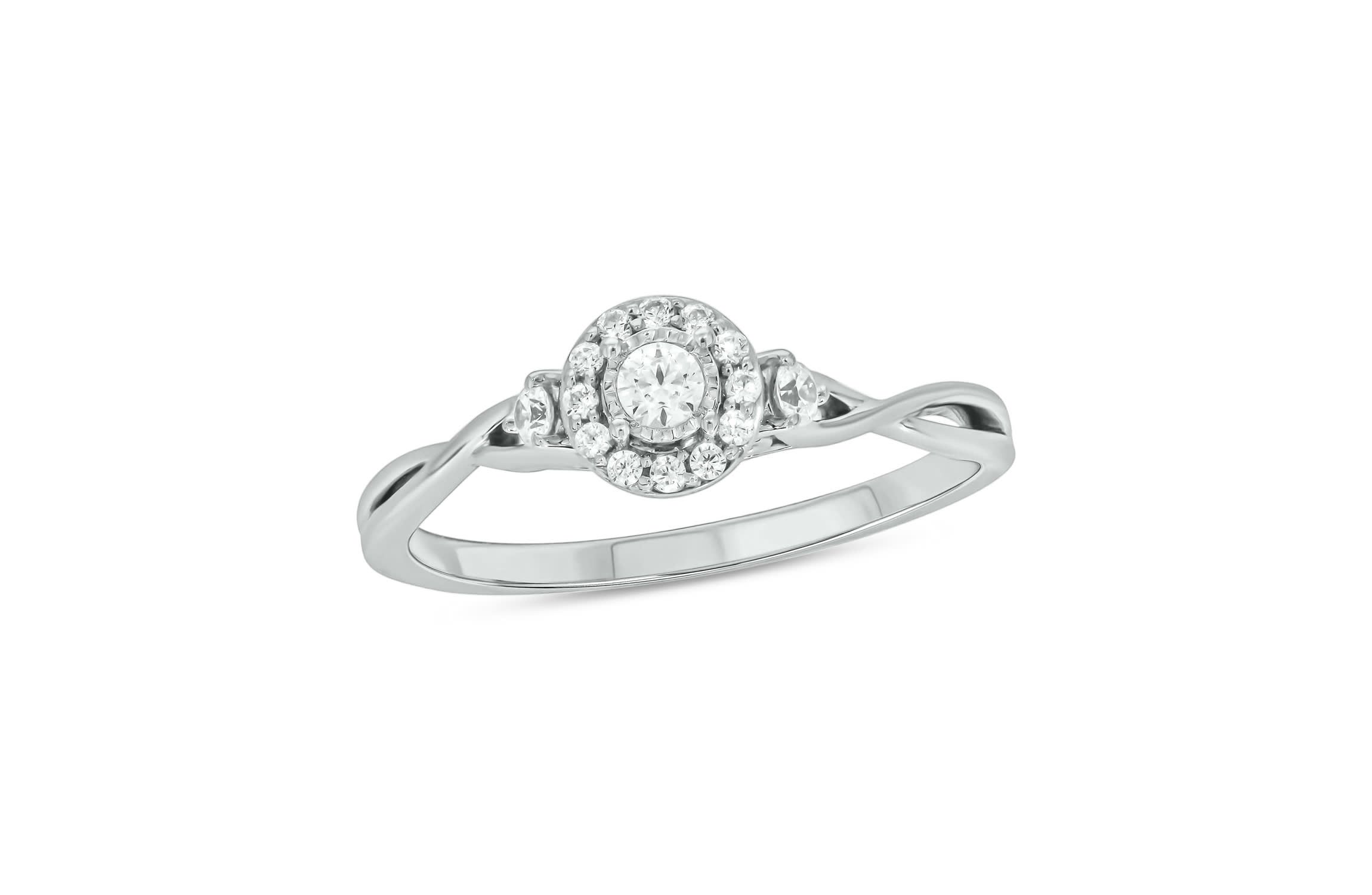 1/5 carat, Diamond Twist Shank,Sinle Halo Ring in 14K White Gold