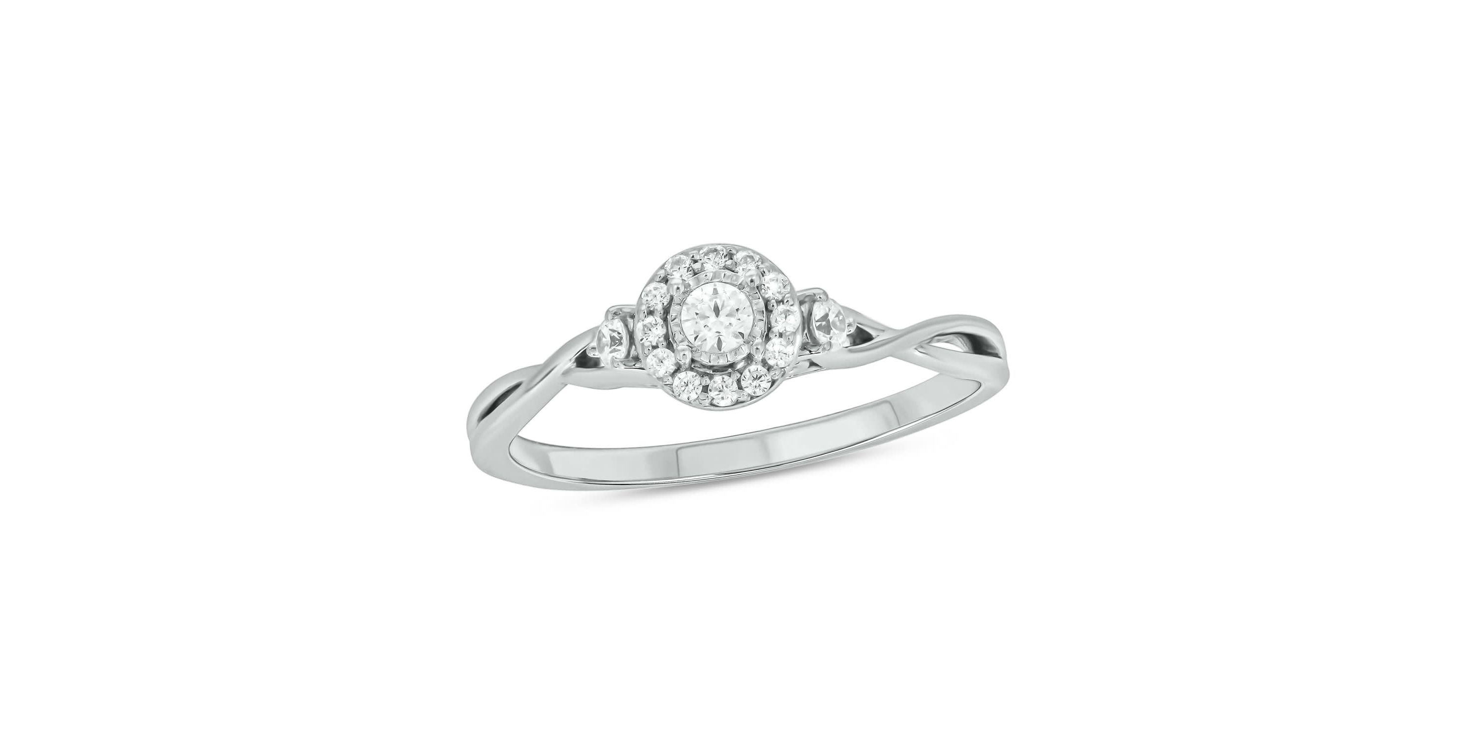 1/5 carat, Diamond Twist Shank,Sinle Halo Ring in 14K White Gold