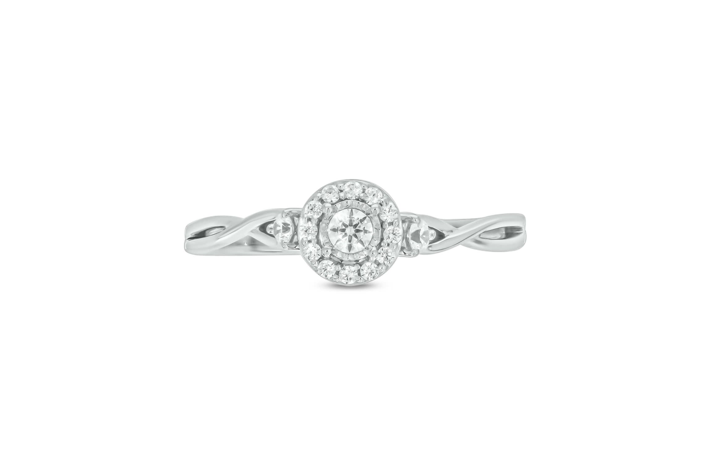 1/5 carat, Diamond Twist Shank,Sinle Halo Ring in 14K White Gold
