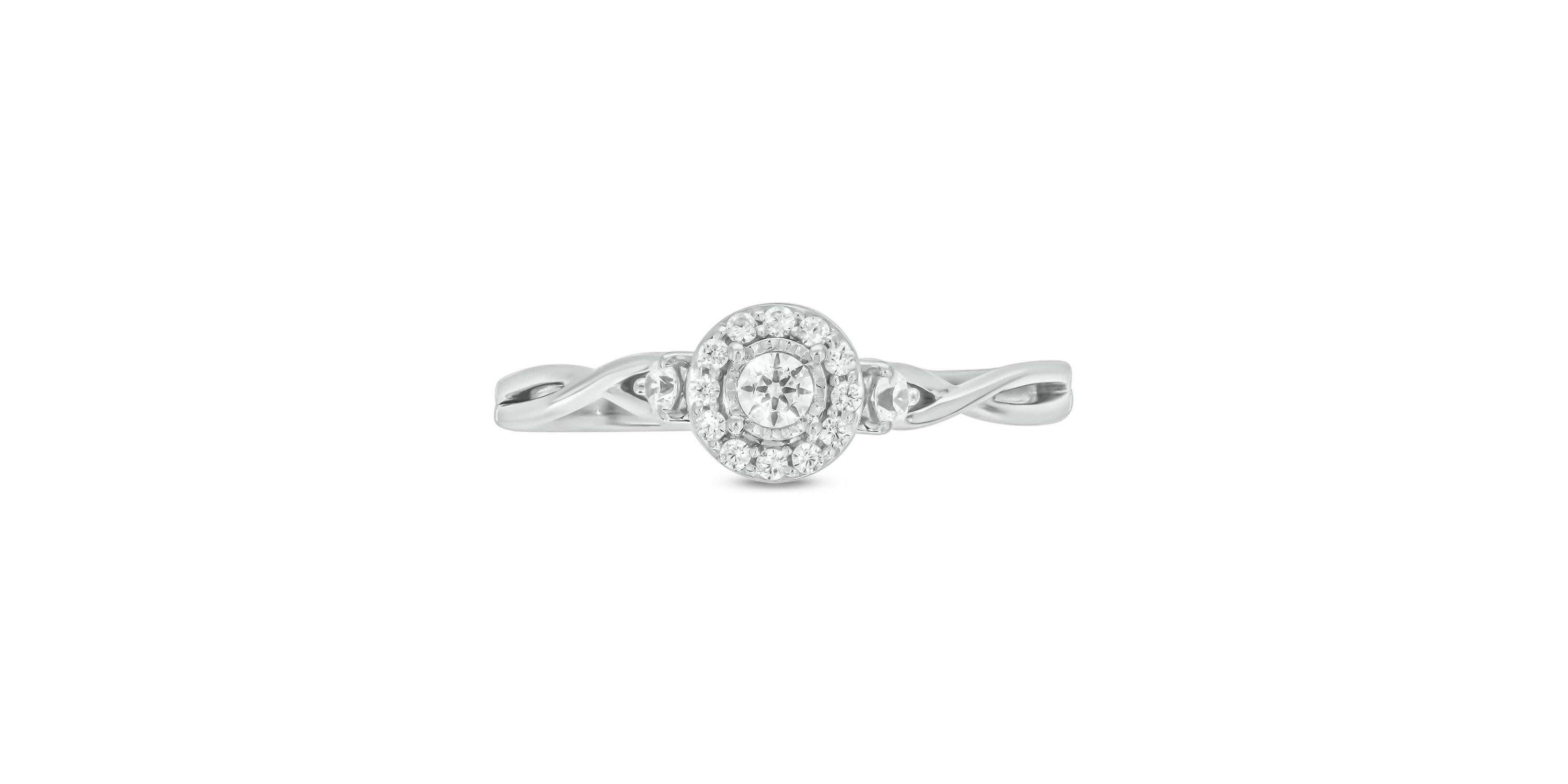 1/5 carat, Diamond Twist Shank,Sinle Halo Ring in 14K White Gold