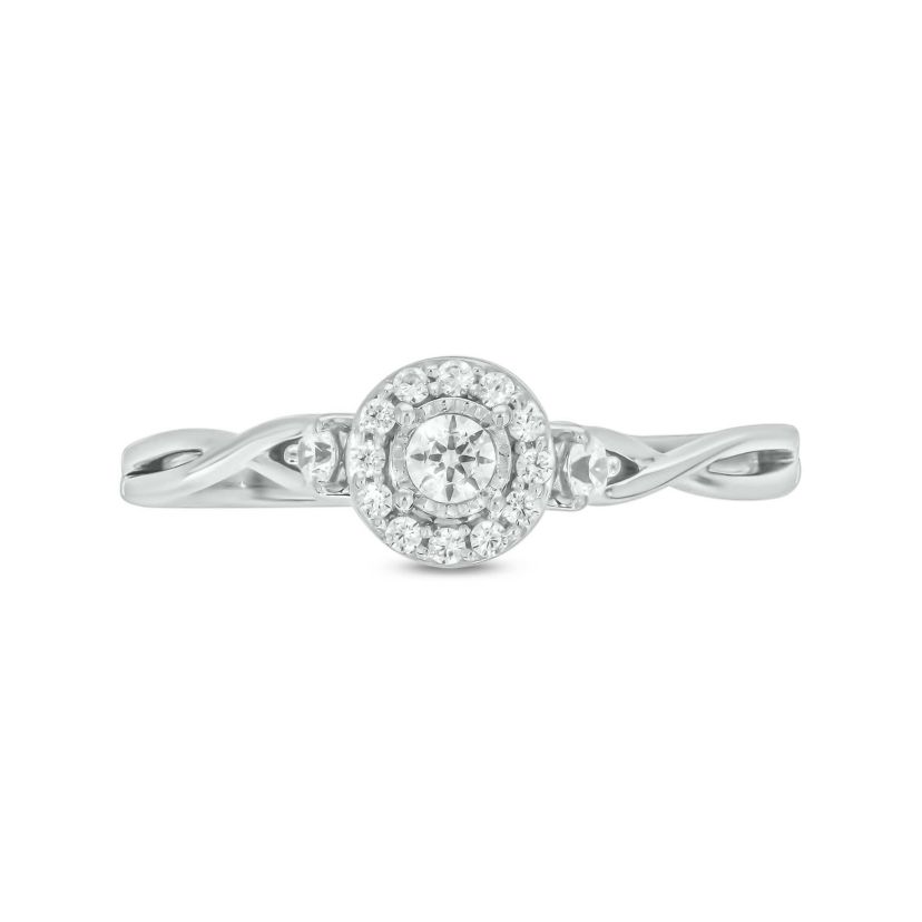 1/5 carat, Diamond Twist Shank,Sinle Halo Ring in 14K White Gold