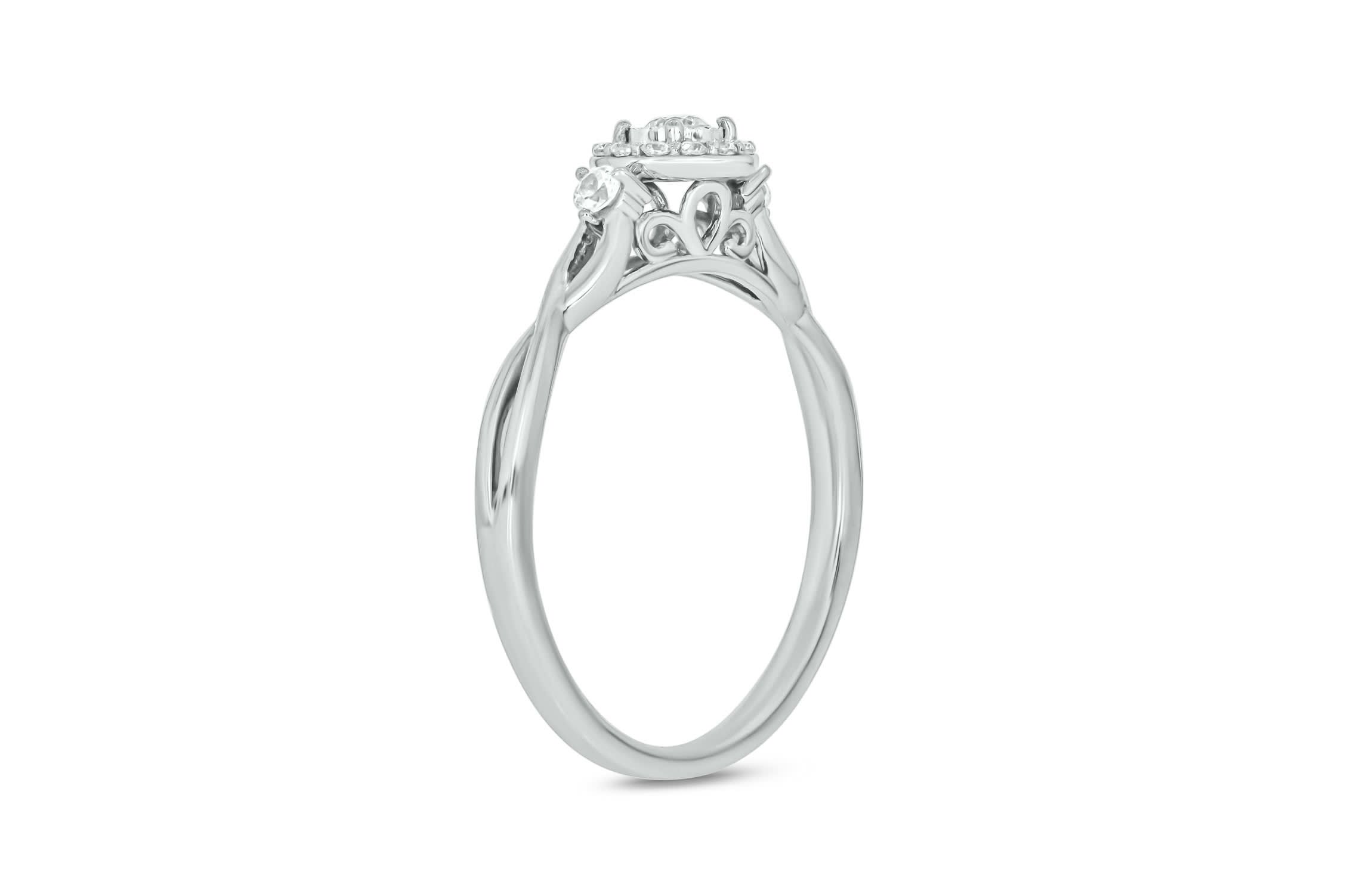 1/5 carat, Diamond Twist Shank,Sinle Halo Ring in 14K White Gold