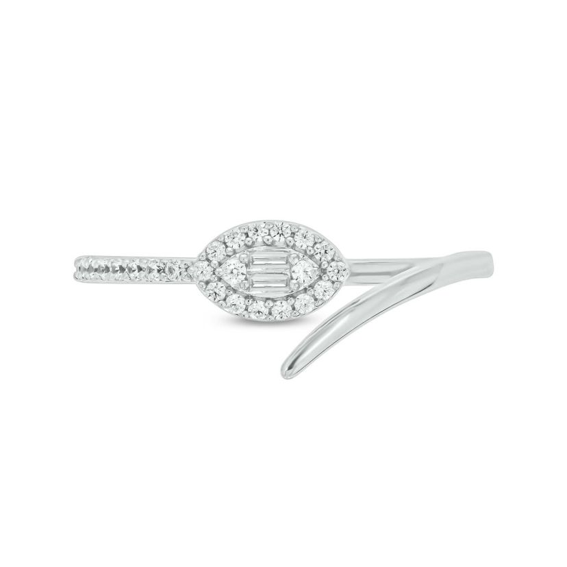 1/6 carat, Diamond Round & Baguette Marquise Composite, By Pass Ring  Band in 14K White Gold